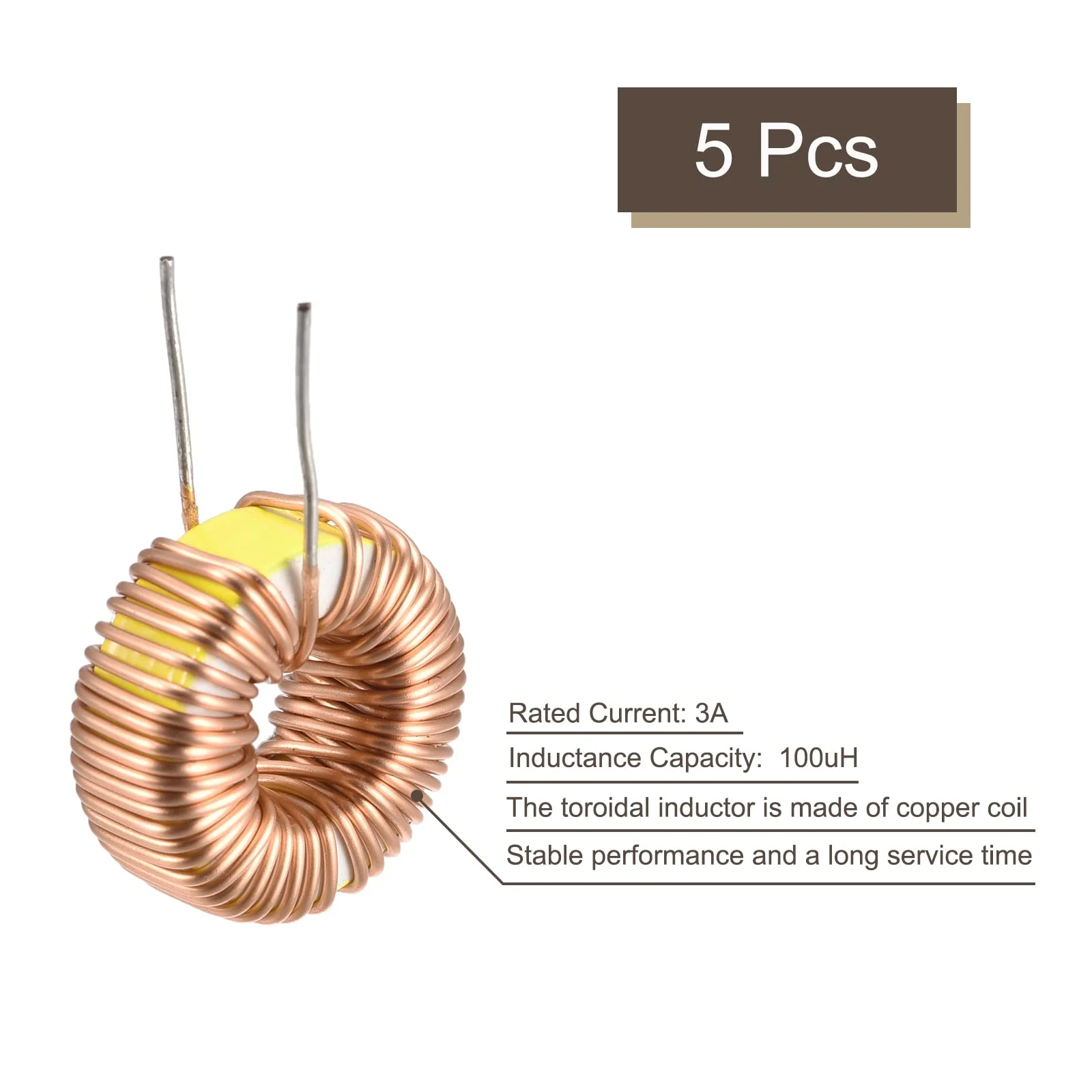 sourcing map Toroid Inductance Copper Coils Magnetic Inductance 100uH 3A for DIY Circuit Board Pack of 5 - Image 3