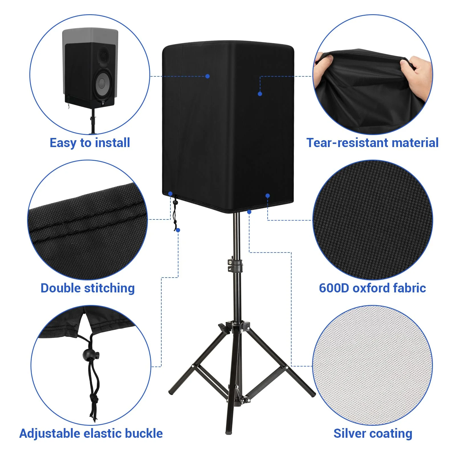 Speaker Cover for 15 Inch PA/DJ Powered Speaker Mounted on Stand, Outdoor Speaker Covers UV Protection Water Resistant Dustproof 600D Oxford Cloth(Black) - Image 2