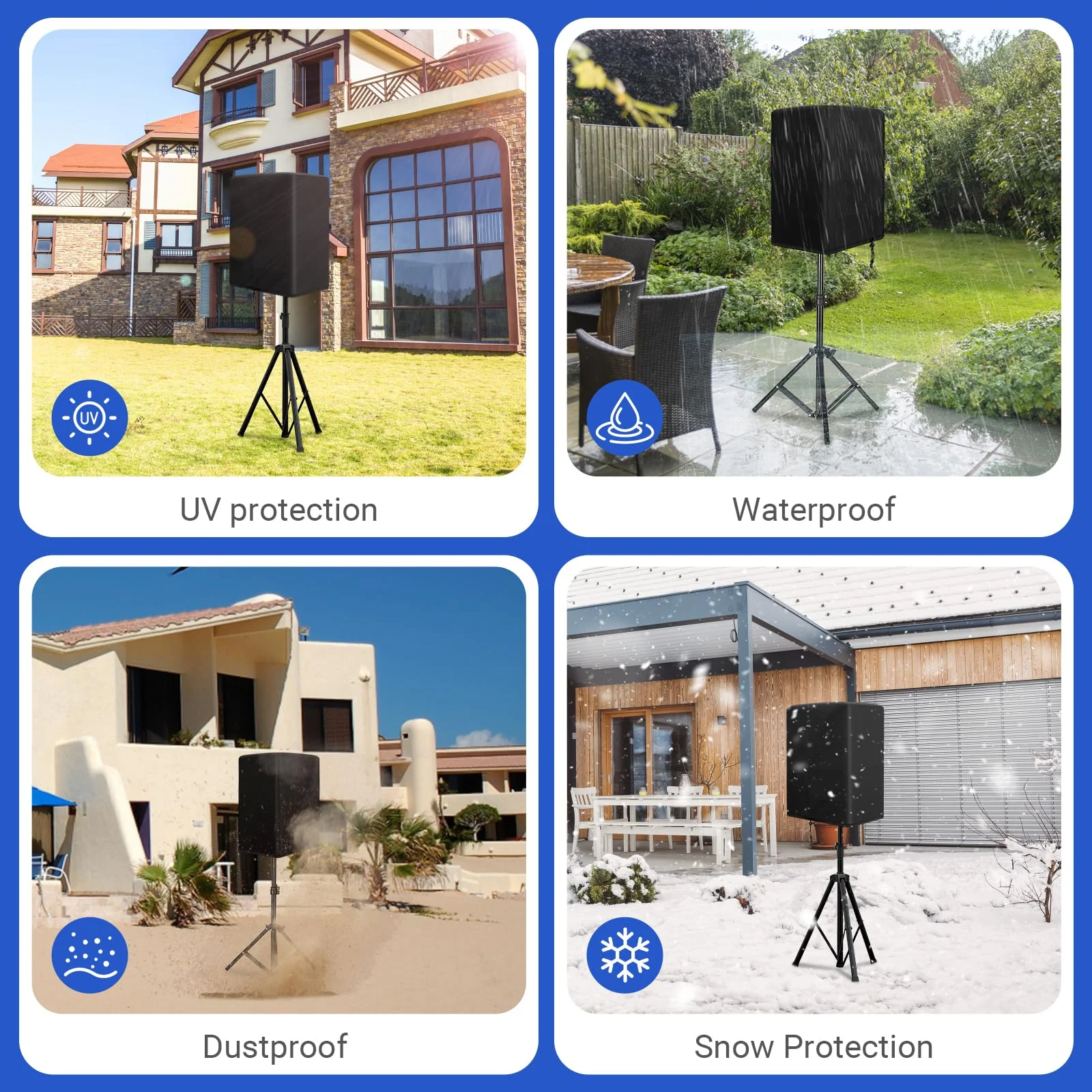 Speaker Cover for 15 Inch PA/DJ Powered Speaker Mounted on Stand, Outdoor Speaker Covers UV Protection Water Resistant Dustproof 600D Oxford Cloth(Black) - Image 3