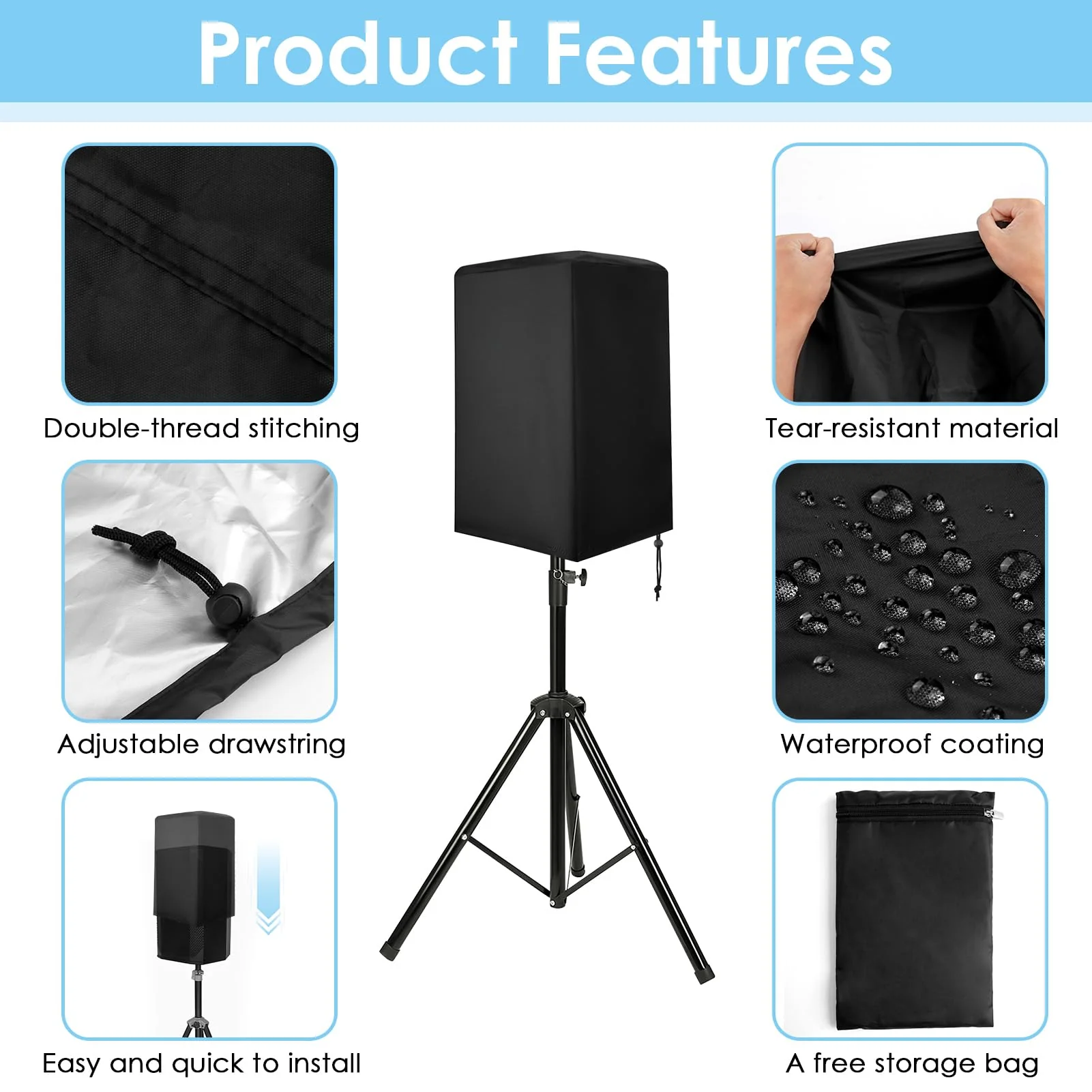 Speaker Cover, Outdoor Speaker Covers for PA/DJ Lightweight Powered Speaker, UV Protection Water Resistant Dustproof 210D Oxford Cloth Speaker Covers (2 PCS) (Black, 12 Inch) Black - Image 3