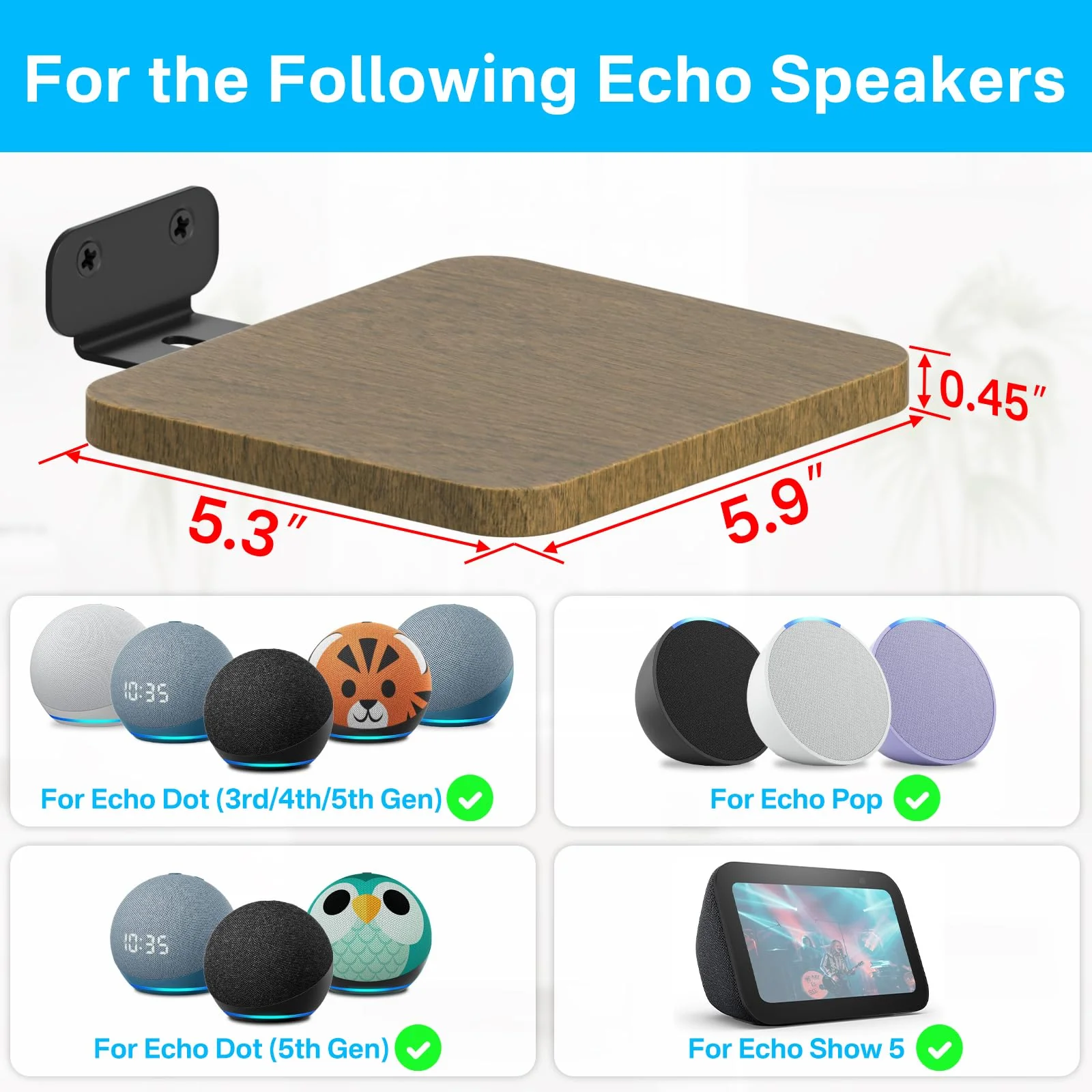 Speaker Wall Mount for Echo Dot, Echo Show 5, Echo Pop Wall Mount - Adjustable Speaker Shelf for Echo Pop, Echo Show 5 Mount, 3rd/4th/5th Gen Echo Dot Mount, Echo 4th Gen Floating Wall Shelves, 1 Pair - Image 2