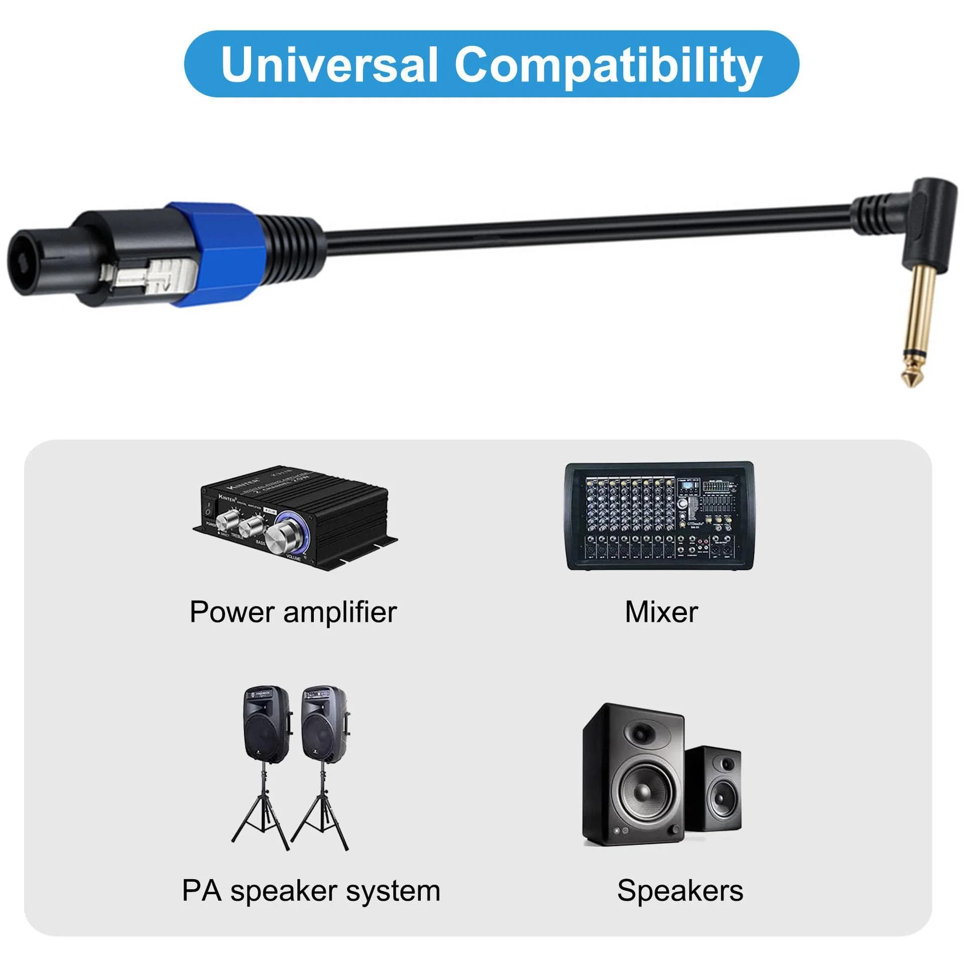 Speakon to 1/4 Mono Speaker Cable, 6.35mm (1/4") TS Plug to Speakon Male Speaker Audio Adapter for DJ/PA Speaker Cord with Twist Lock -50cm/0.5FT (Speakon Male to 1/4 Male Right Angle) Speakon male to 1/4 male Right Angle - Image 3