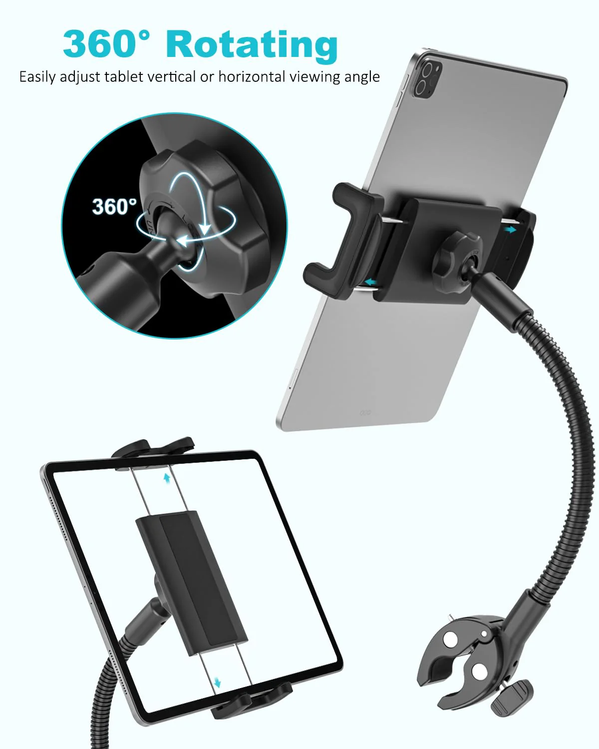 Spin Bike Tablet Holder, Metal Gooseneck Treadmill Tablet Mount, Anti-Shake Treadmill Tablet Mount, Stationary Elliptical Handlebar Clamp for iPad Pro 13 12.9 Mini Air, Tab, Z Fold,4-13" Device - Image 8