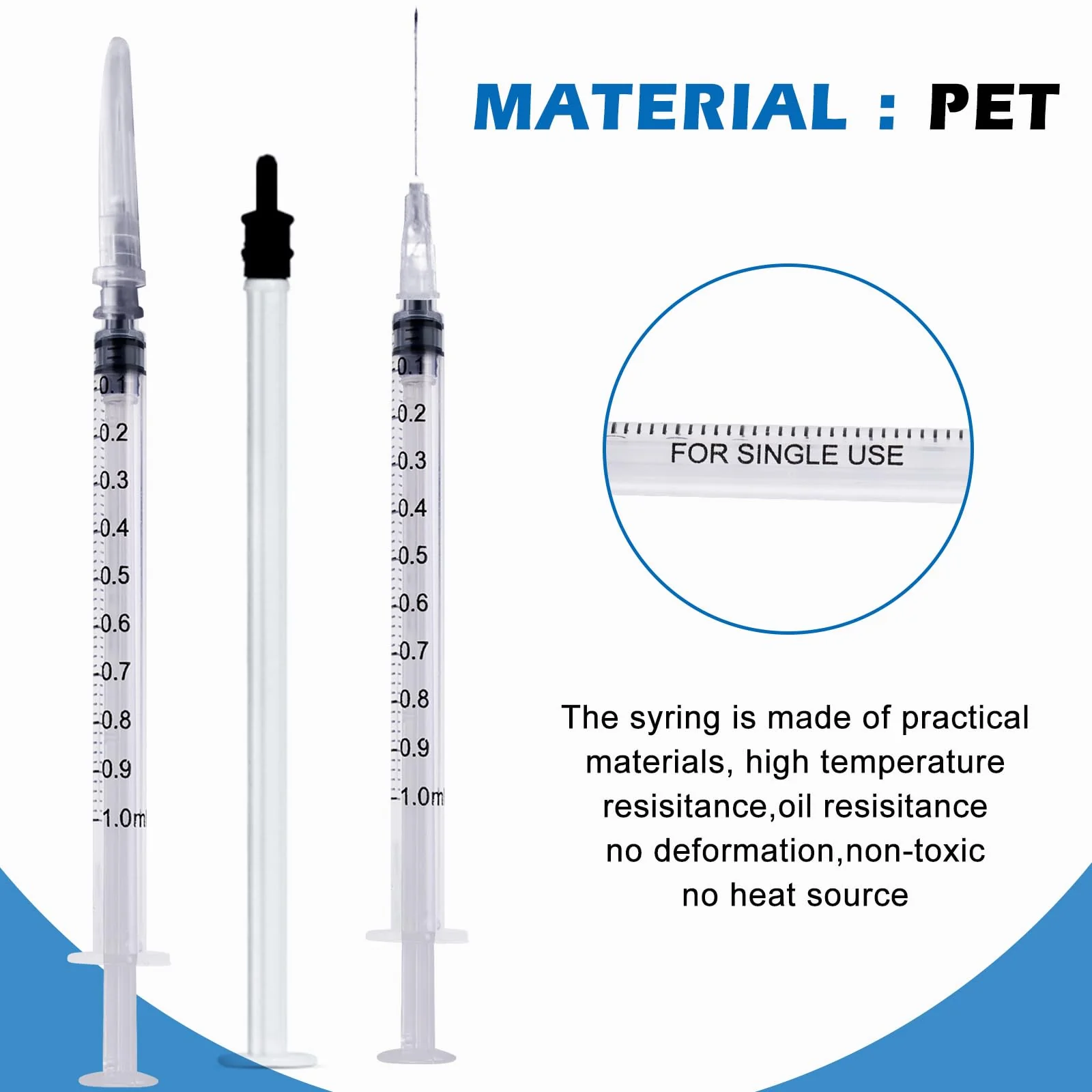 SPORWAY Pack of 100 Sterile Syringes, 1 ml Plastic Syringe with Needles with Caps, Colostrum Syringe 1 ml Dosing Syringe for Refilling and Measuring Liquids, Pet Feeding (White) White - Image 3
