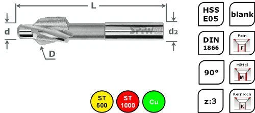 SPPW Countersink HSS-E05 90° DIN1866 Diameter 8.0 x 4.3 M4.0 F - Image 2