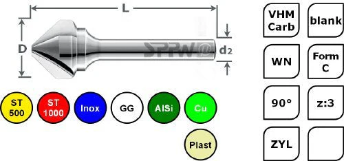 SPPW Countersink Solid Carbide 90° Z:3 Form C L: 53 Diameter 10.4 - Image 2