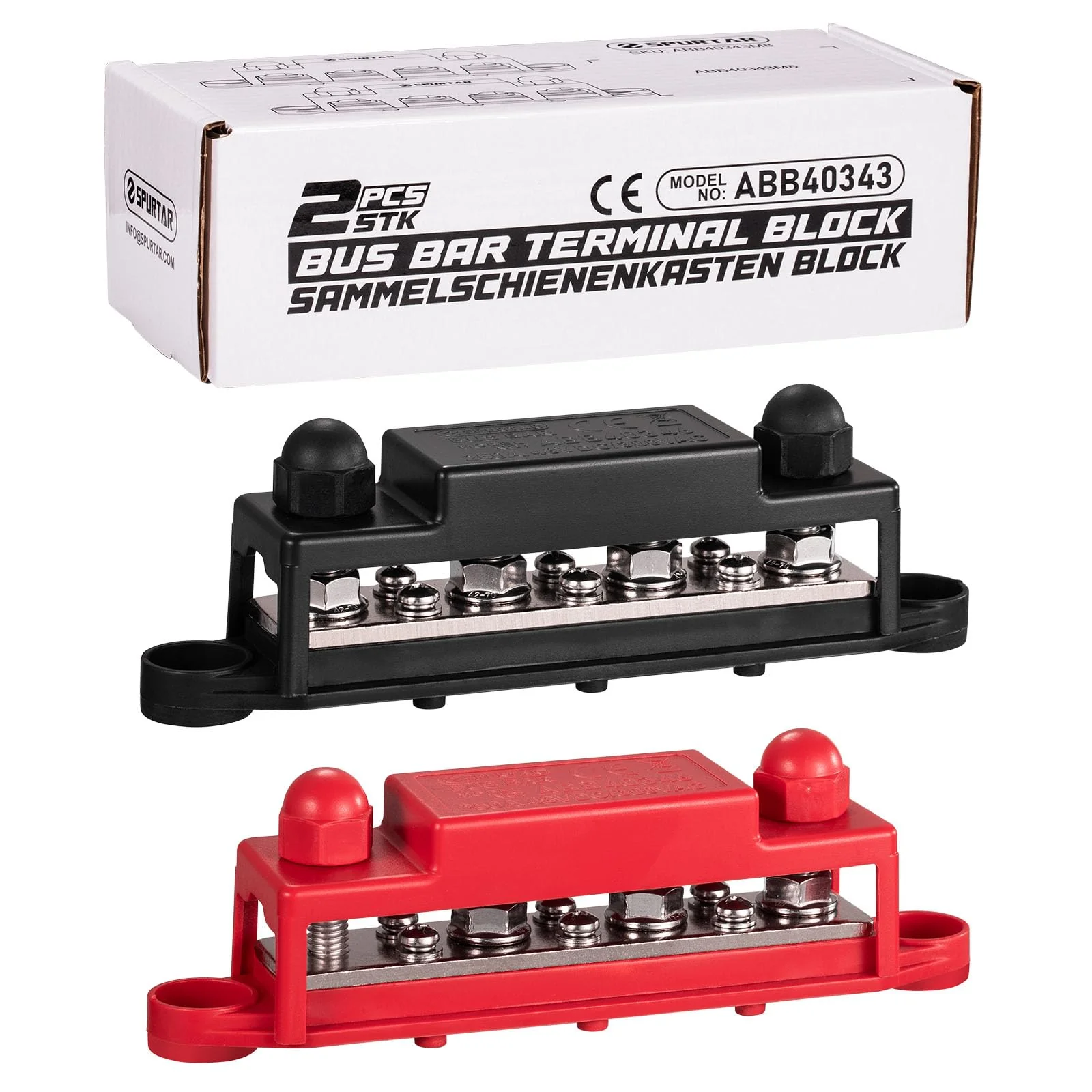 Spurtar 12V Bus Bar 12V Power Distribution Block 4X 5/16'' M8 Stud 6X #8 M4 Screws Bus Bar Terminal Block 12V 24V 48V 250A Battery Bus Bar for Car Truck RV ATV Boat Trailer Red Black Pair 4 x 5/16'' M8 - 6x #8 Screws