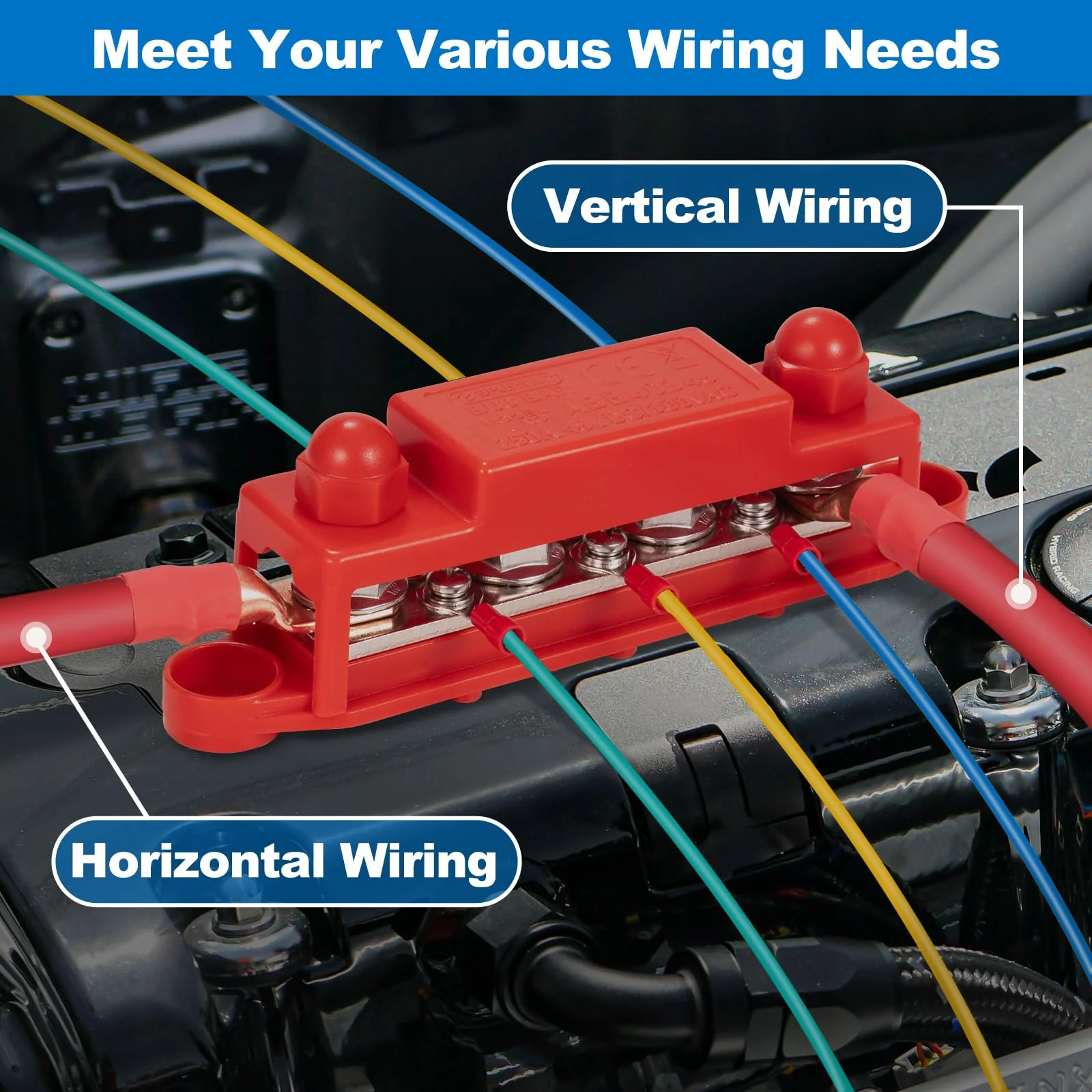 Spurtar 12V Bus Bar 12V Power Distribution Block 4X 5/16'' M8 Stud 6X #8 M4 Screws Bus Bar Terminal Block 12V 24V 48V 250A Battery Bus Bar for Car Truck RV ATV Boat Trailer Red Black Pair 4 x 5/16'' M8 - 6x #8 Screws - Image 5