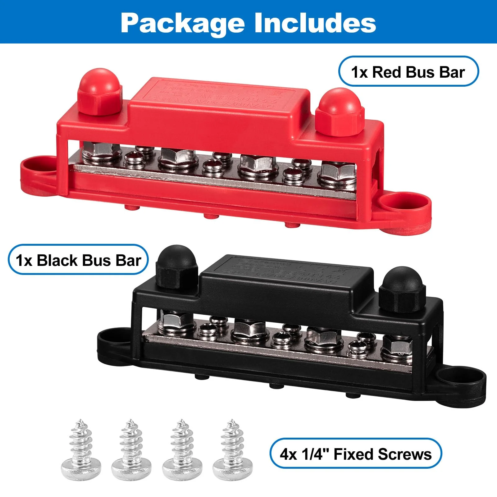 Spurtar 12V Bus Bar 12V Power Distribution Block 4X 5/16'' M8 Stud 6X #8 M4 Screws Bus Bar Terminal Block 12V 24V 48V 250A Battery Bus Bar for Car Truck RV ATV Boat Trailer Red Black Pair 4 x 5/16'' M8 - 6x #8 Screws - Image 7