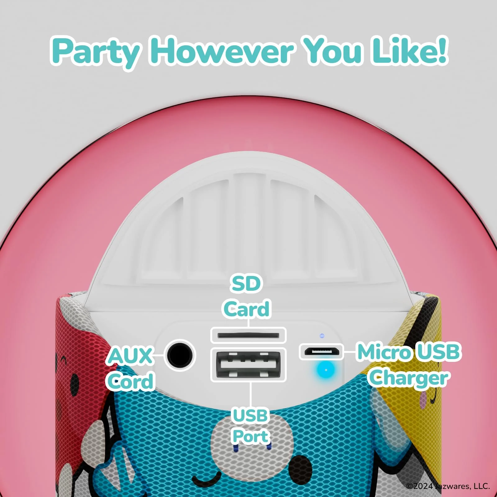 Squishmallows Wireless Bluetooth Speaker - Splashproof Rechargeable Wireless Speaker With 3 Hours Playtime/SD Slot/FM Radio- Squishmallows Gifts for Girls, Boys, Women, Men and All Squish Squad Fans Black/White Multi - Image 2