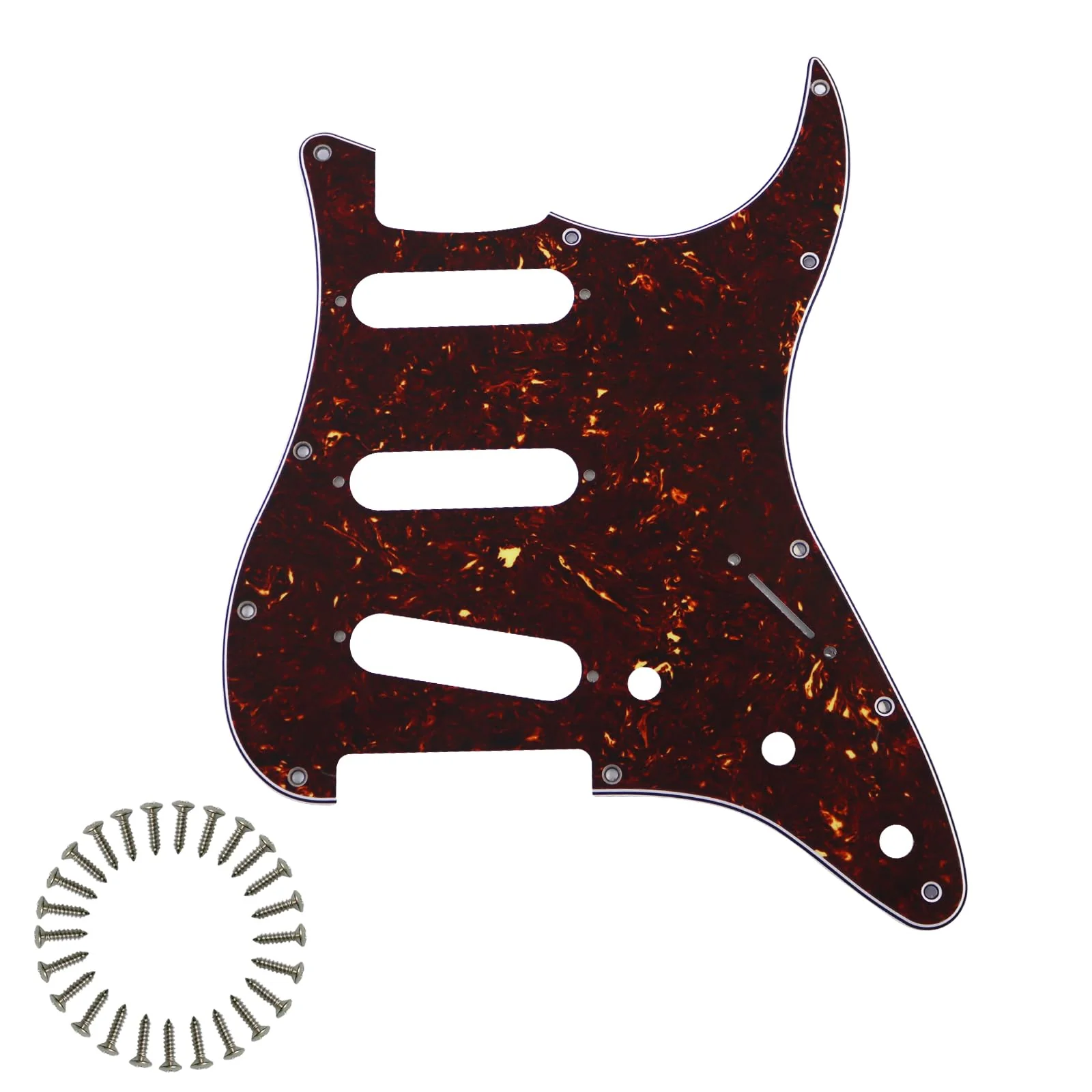 SSS 11 Hole Strat Pickguard ST Pick Guard Scratch Plate for Fender USA/Mexican Standard Stratocaster Modern Style Electric Guitar,Brown Tortoise Shell SSS aluminum foil Brown Tortoise Shell