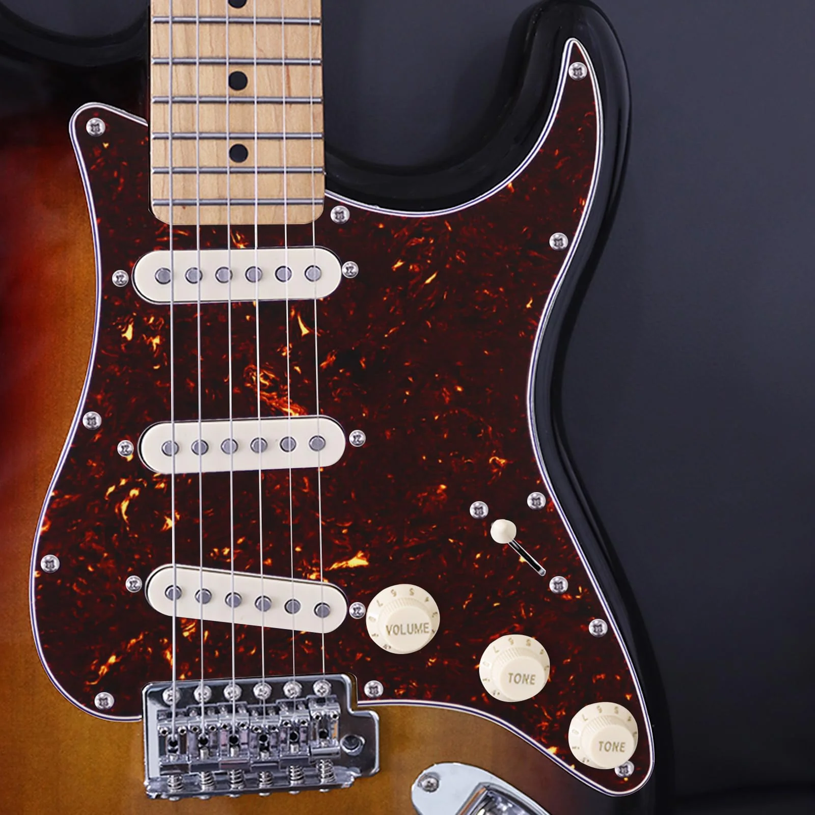 SSS 11 Hole Strat Pickguard ST Pick Guard Scratch Plate for Fender USA/Mexican Standard Stratocaster Modern Style Electric Guitar,Brown Tortoise Shell SSS aluminum foil Brown Tortoise Shell - Image 5
