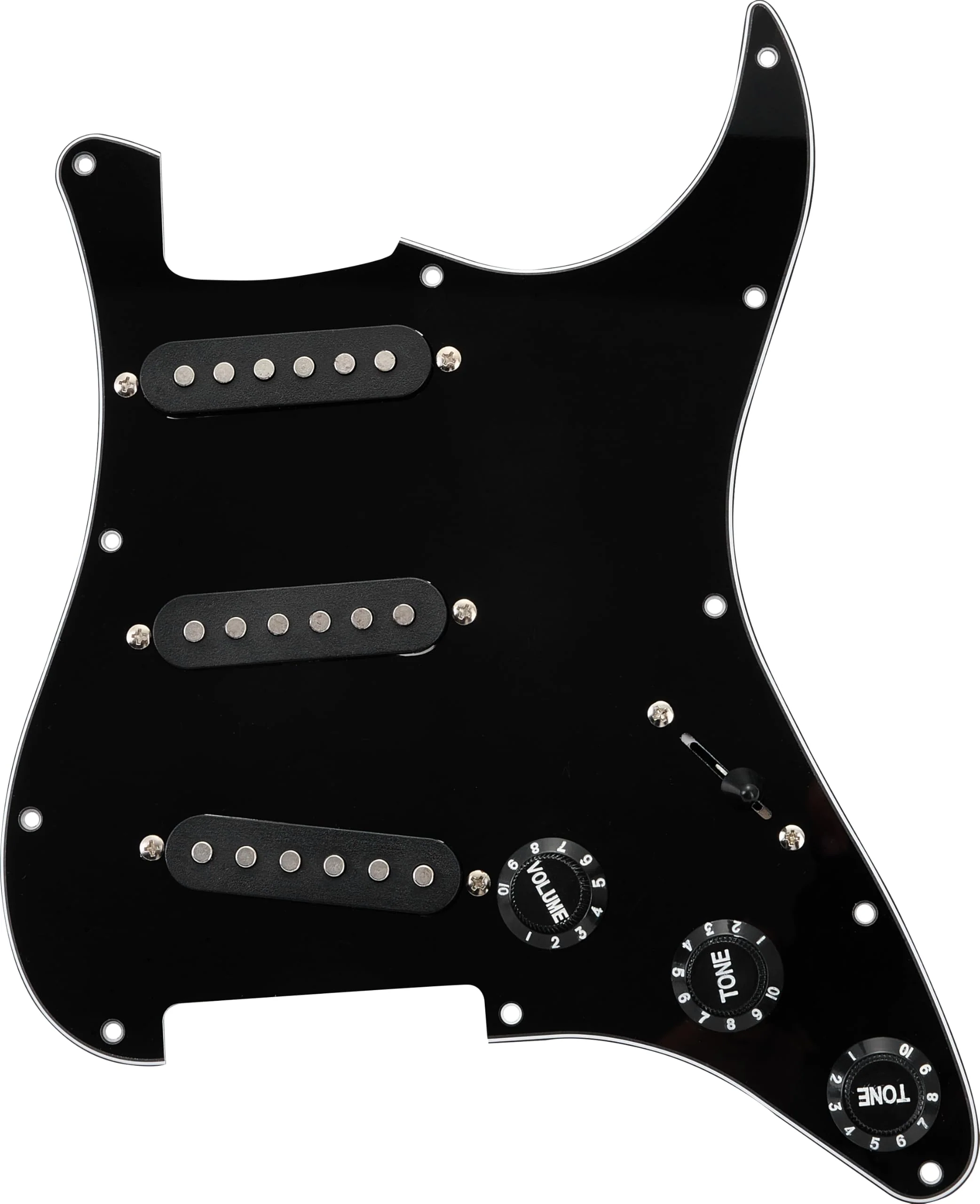 SSS Loaded Pickguard Set - Single Coil Pickups, 3-Ply Black, Easy Drop-In Replacement – Compatible with Fender Stratocaster Guitars, Black Pickguard-SSS-Black