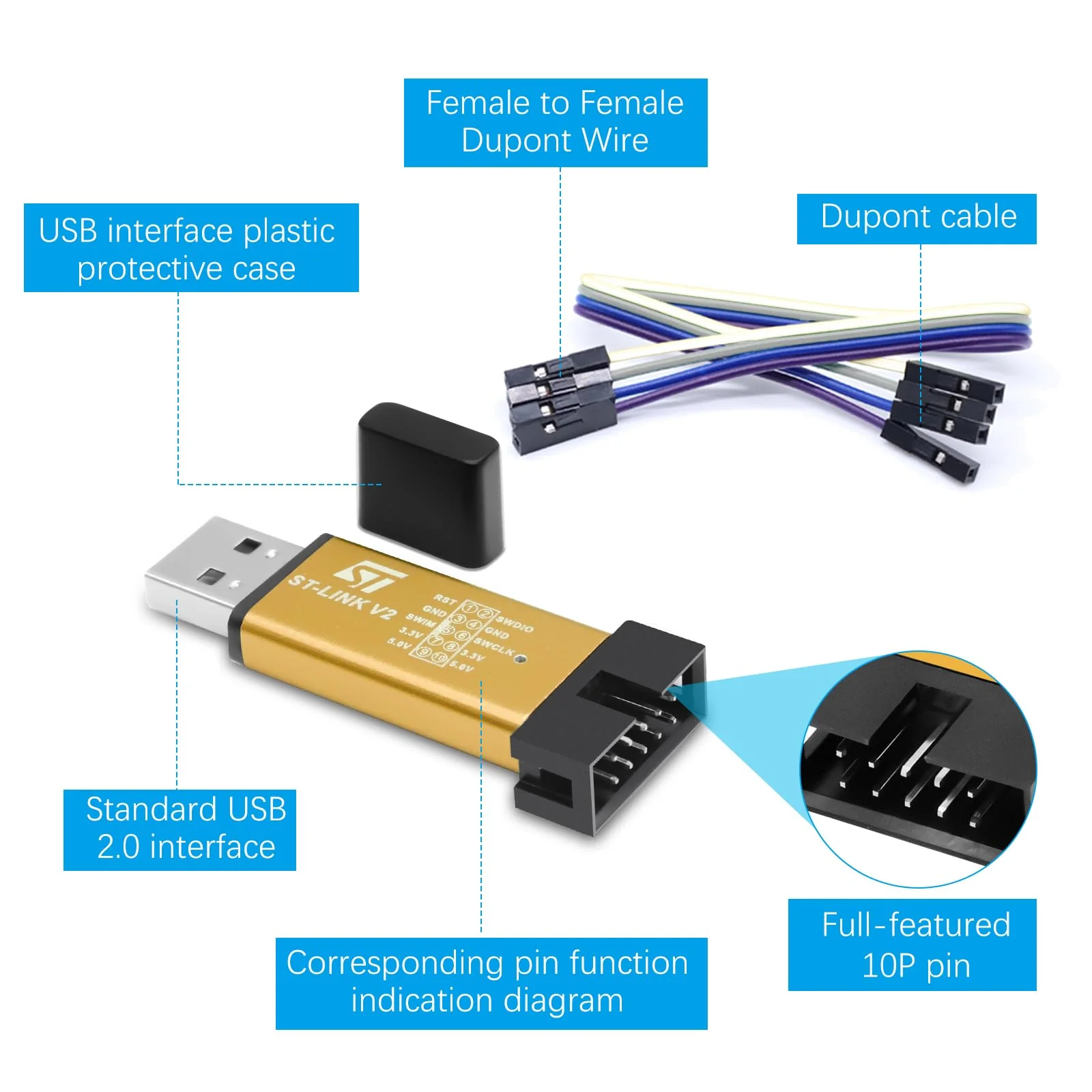 ST-Link V2 Programming Binghe ST Link V2 Emulator ST-Link Downloader Mini Debugger Programming with Dupont Wires ST-Link Emulator Downloader for 8/32 Bit Microcontroller - Image 4