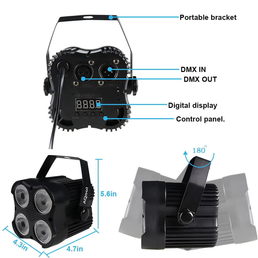 Stage Par Lights, AQOOL RGBW LED Par Can Light,Super Bright DJ Wash Light with Remote & DMX Control,Sound Activated Uplights for Event Wedding Birthday Church Christmas Party Dance Show - Image 7