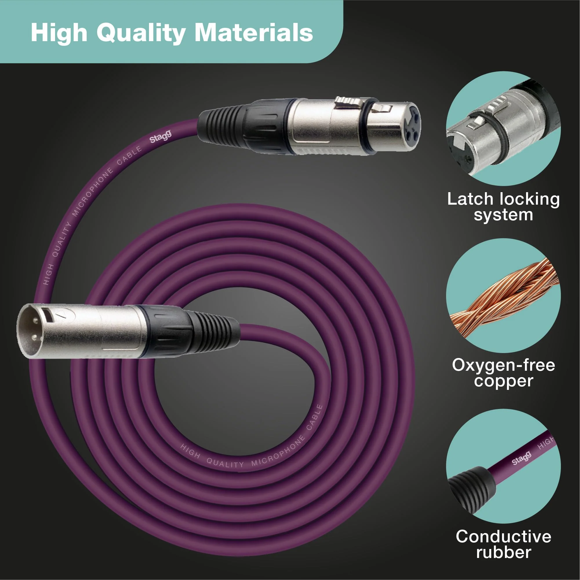 Stagg 3m/10ft XLR Microphone Cable-Purple, 3m (SMC3 CPP) Purple - Image 2