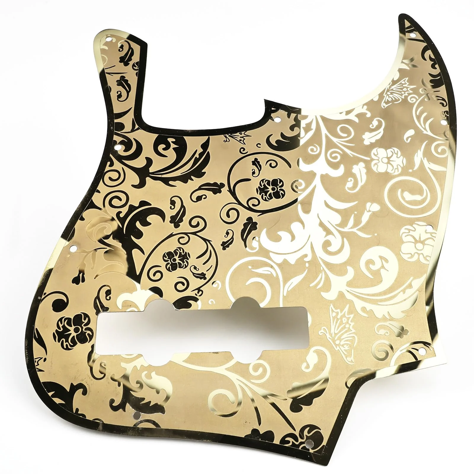 Stainless Steel J Bass Pick Guard Scratch Plate 10 Hole Engraved Metal Bass Pickguard with Mounting Screws Compatible with USA/Mexican Standard FD Jazz 4-String Bass Parts(Gold) Gold - Image 3