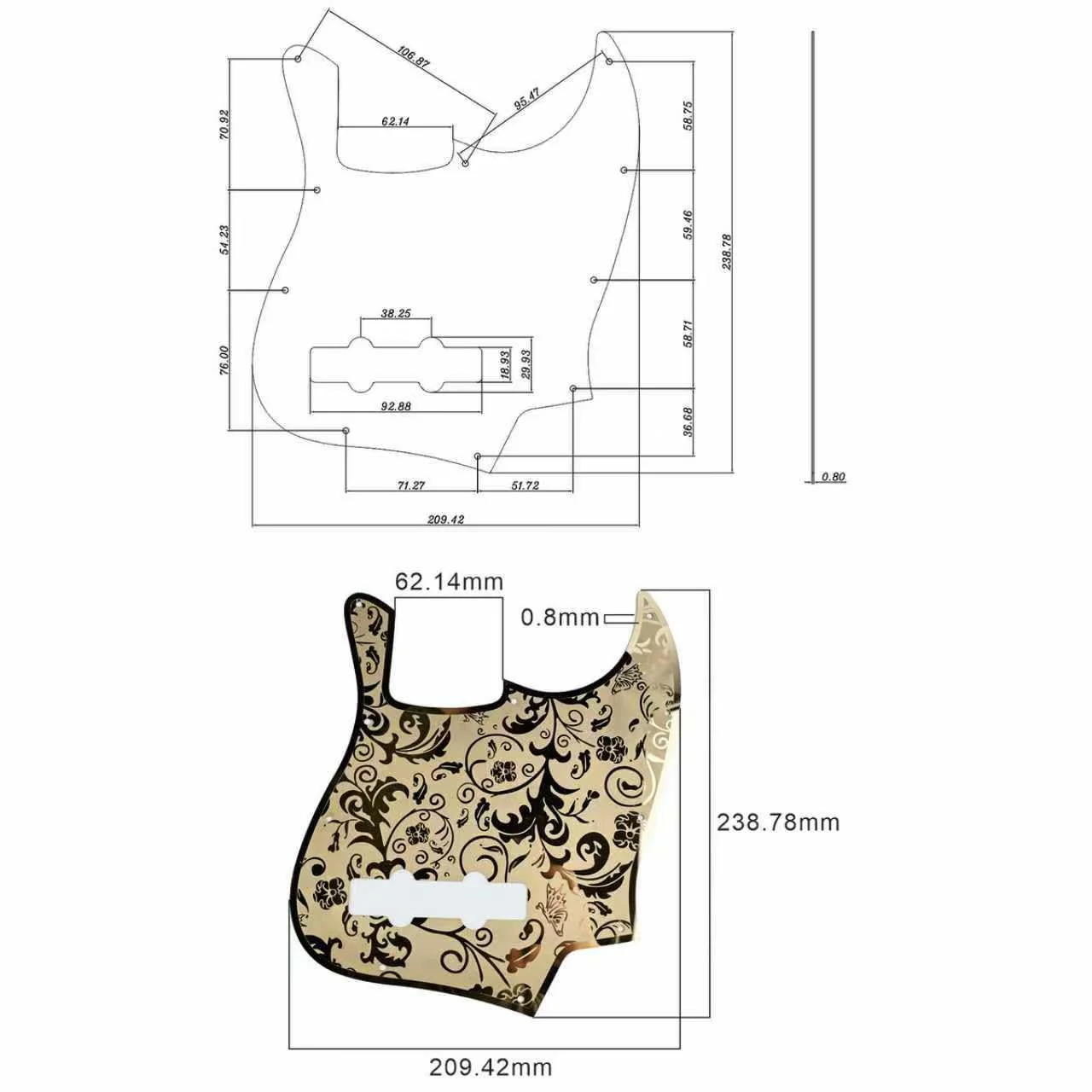 Stainless Steel J Bass Pick Guard Scratch Plate 10 Hole Engraved Metal Bass Pickguard with Mounting Screws Compatible with USA/Mexican Standard FD Jazz 4-String Bass Parts(Gold) Gold - Image 6