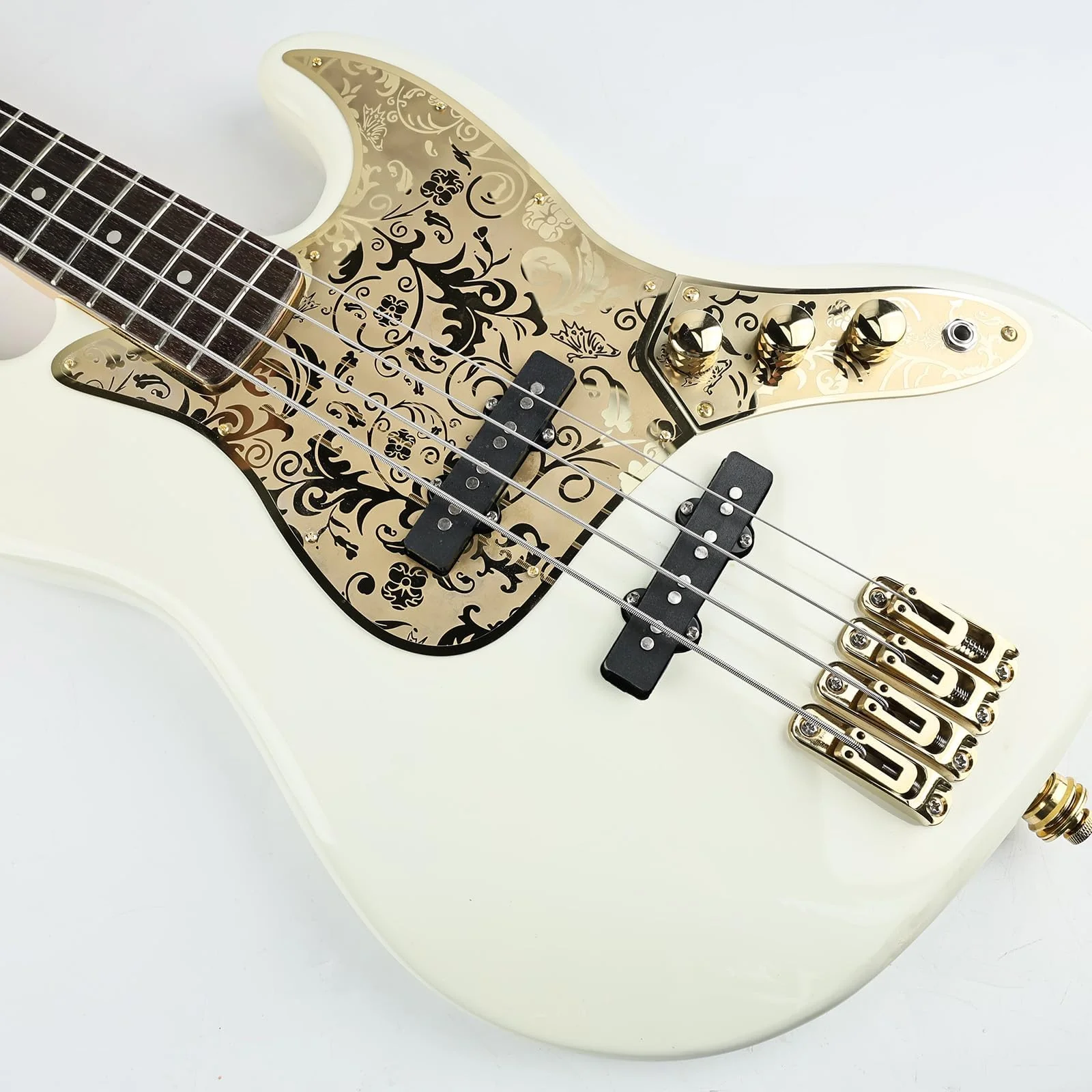 Stainless Steel J Bass Pick Guard Scratch Plate 10 Hole Engraved Metal Bass Pickguard with Mounting Screws Compatible with USA/Mexican Standard FD Jazz 4-String Bass Parts(Gold) Gold - Image 7
