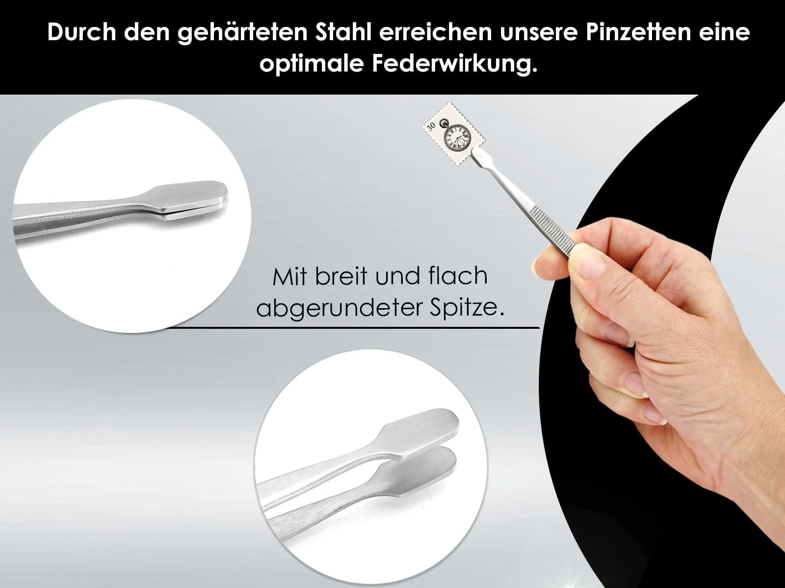 Stamp Tweezers Straight Rounded Shovels Stamp Tweezers Philatelic Tweezers Stainless Steel Universal Tweezers 10.5 cm Collector Tool Model Making Hobby Precision Mechanics - Image 3