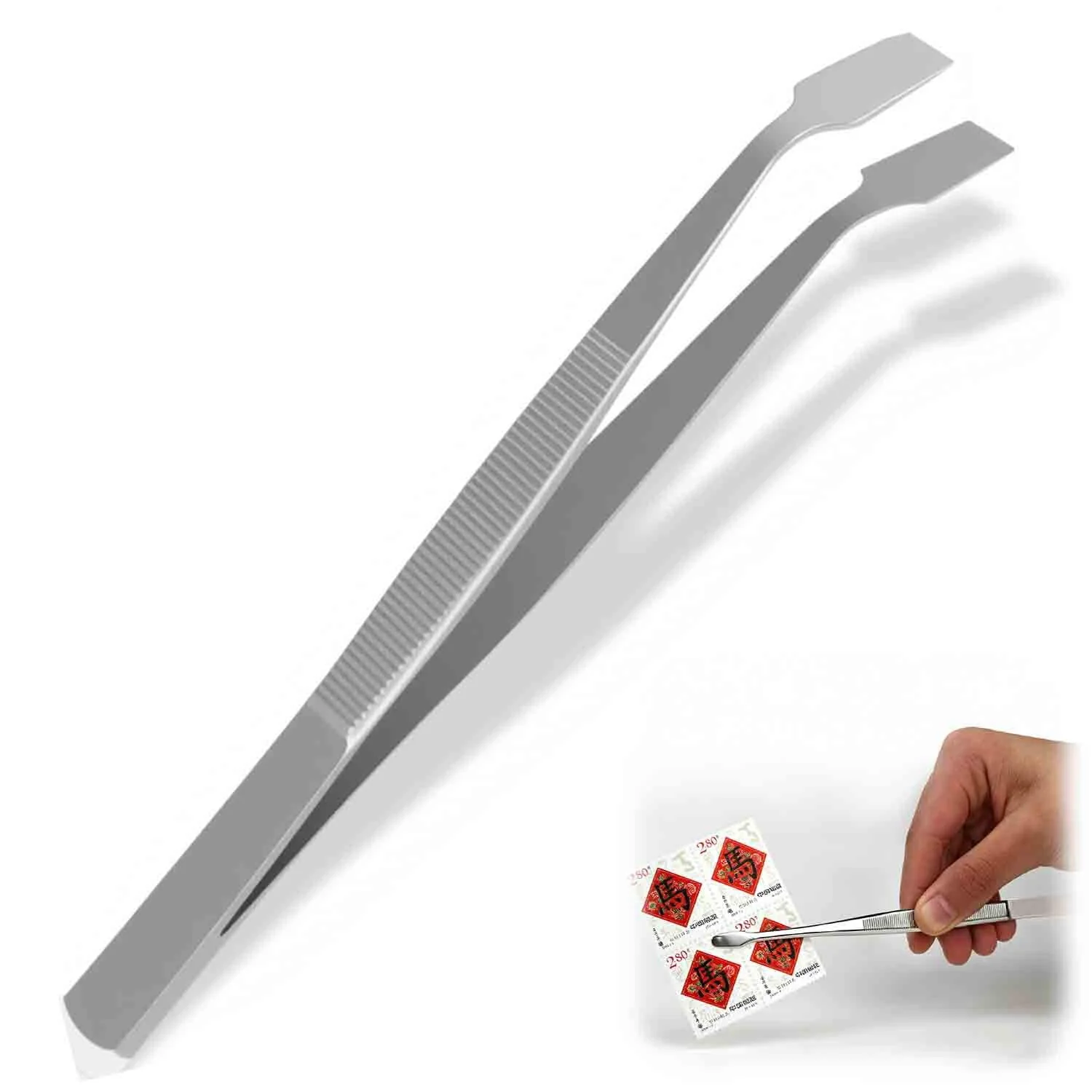 STAMPS Tweezers Long - 11.5cm Spoon Tweezers Stainless Steel Curved & Large Ideal for Stamps, Clay Tools, & Model Making Collector Tools