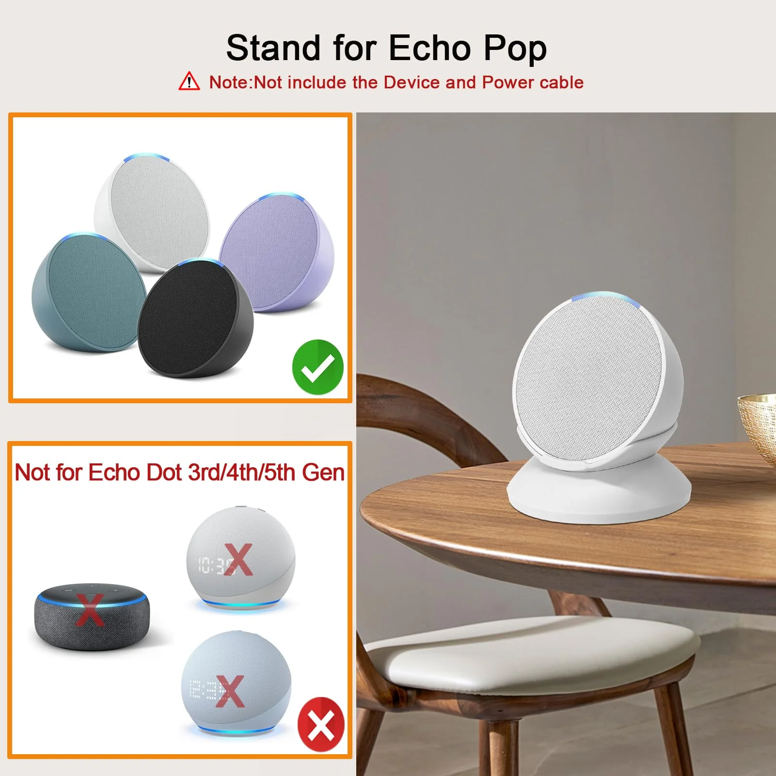 Stand for Echo Pop - Desktop Holder Mount for Echo Pop,Built-in Cable Management,Glacier White - Image 2