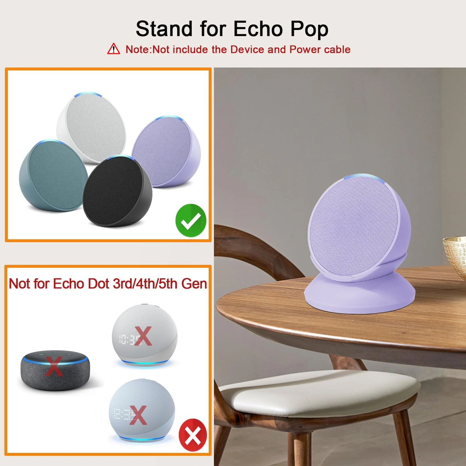 Stand for Echo Pop - Desktop Holder Mount for Echo Pop,Built-in Cable Management,Lavender Bloom - Image 2