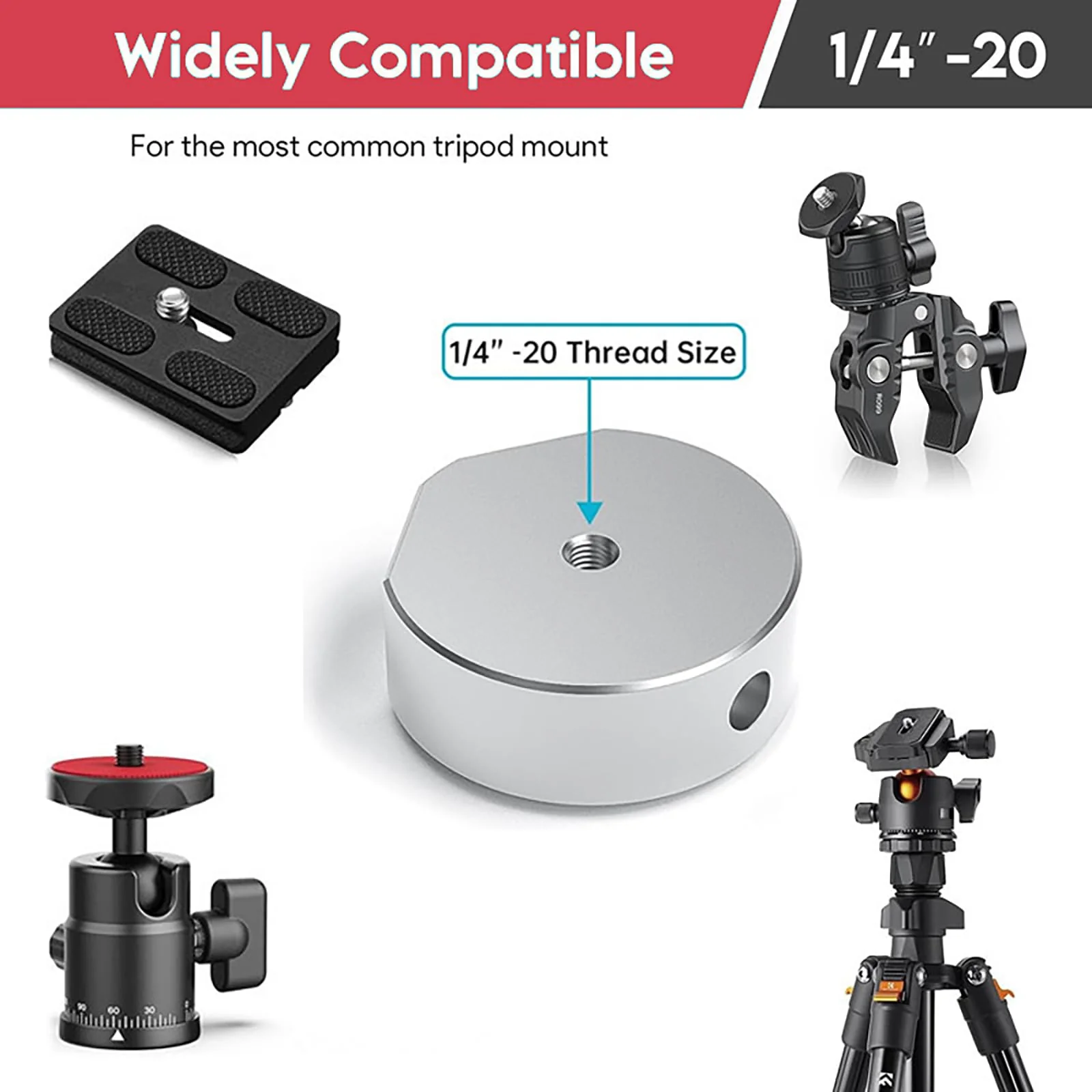 Starlink Mini Aluminum Tripod Adapter with 1/4"-20 Thread, Compatible with Most Tripod Sizes，or Starlink Mini Tripod,Pipe Adapters,Van Life Accessory for RVs (Silver) silver - Image 2