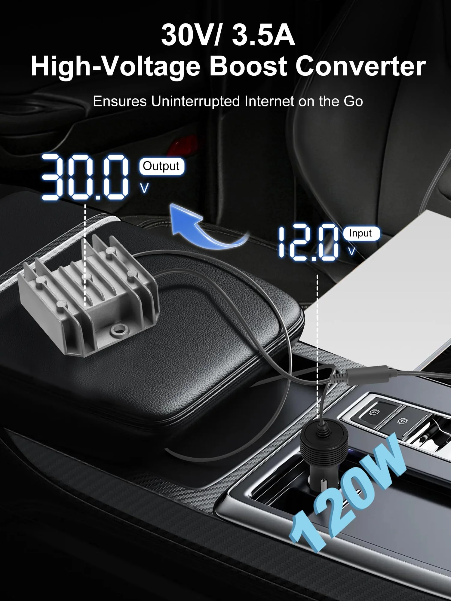 Starlink Mini Car Adapter with 12V to 30V 3.5A Step Up Converter [Supports up to 150FT Extension Cable] Starlink Mini 12V Adapter, Car Charger, Ideal for RV, Boat, Trailer Silver - Image 2