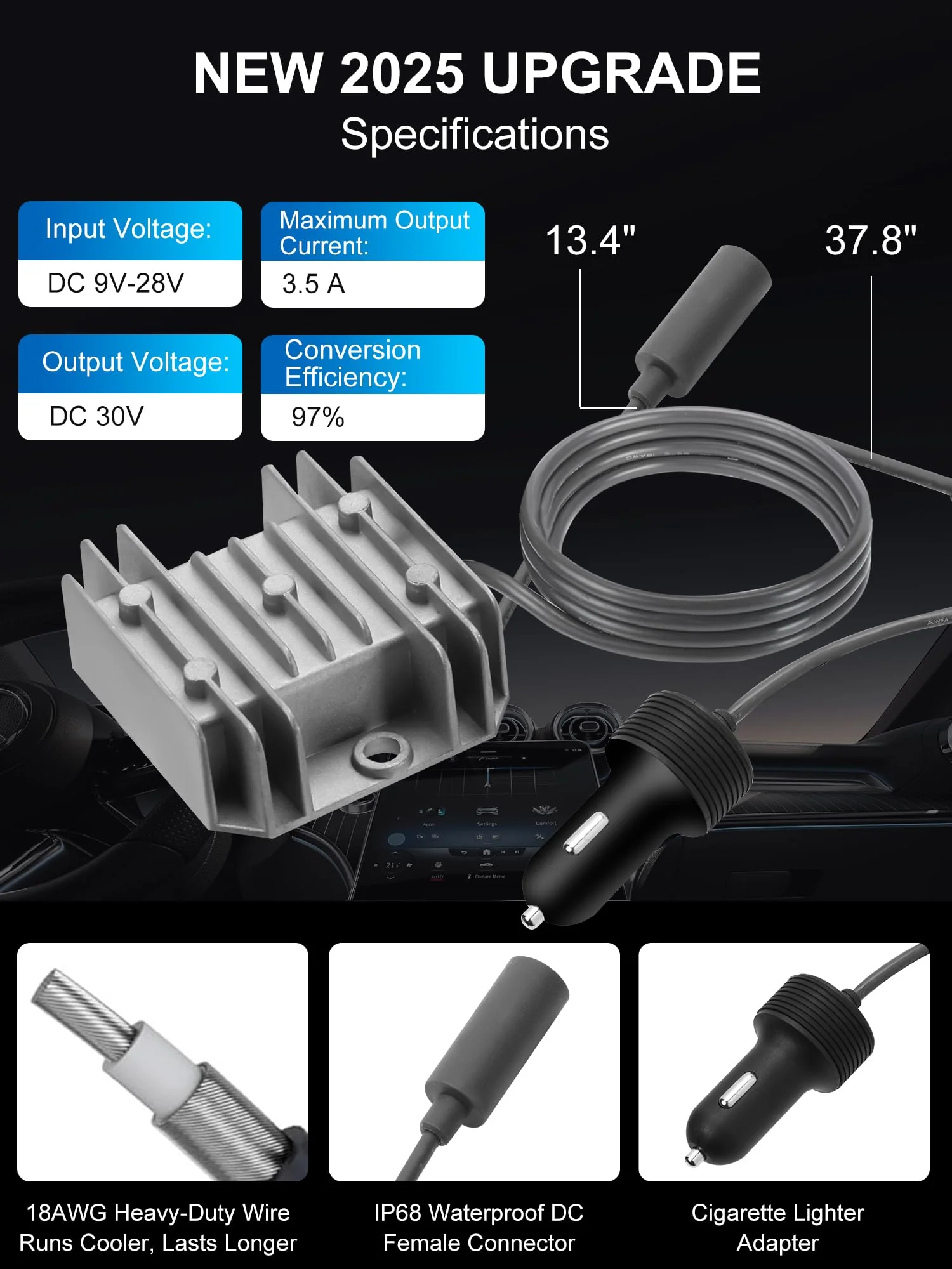 Starlink Mini Car Adapter with 12V to 30V 3.5A Step Up Converter [Supports up to 150FT Extension Cable] Starlink Mini 12V Adapter, Car Charger, Ideal for RV, Boat, Trailer Silver - Image 3