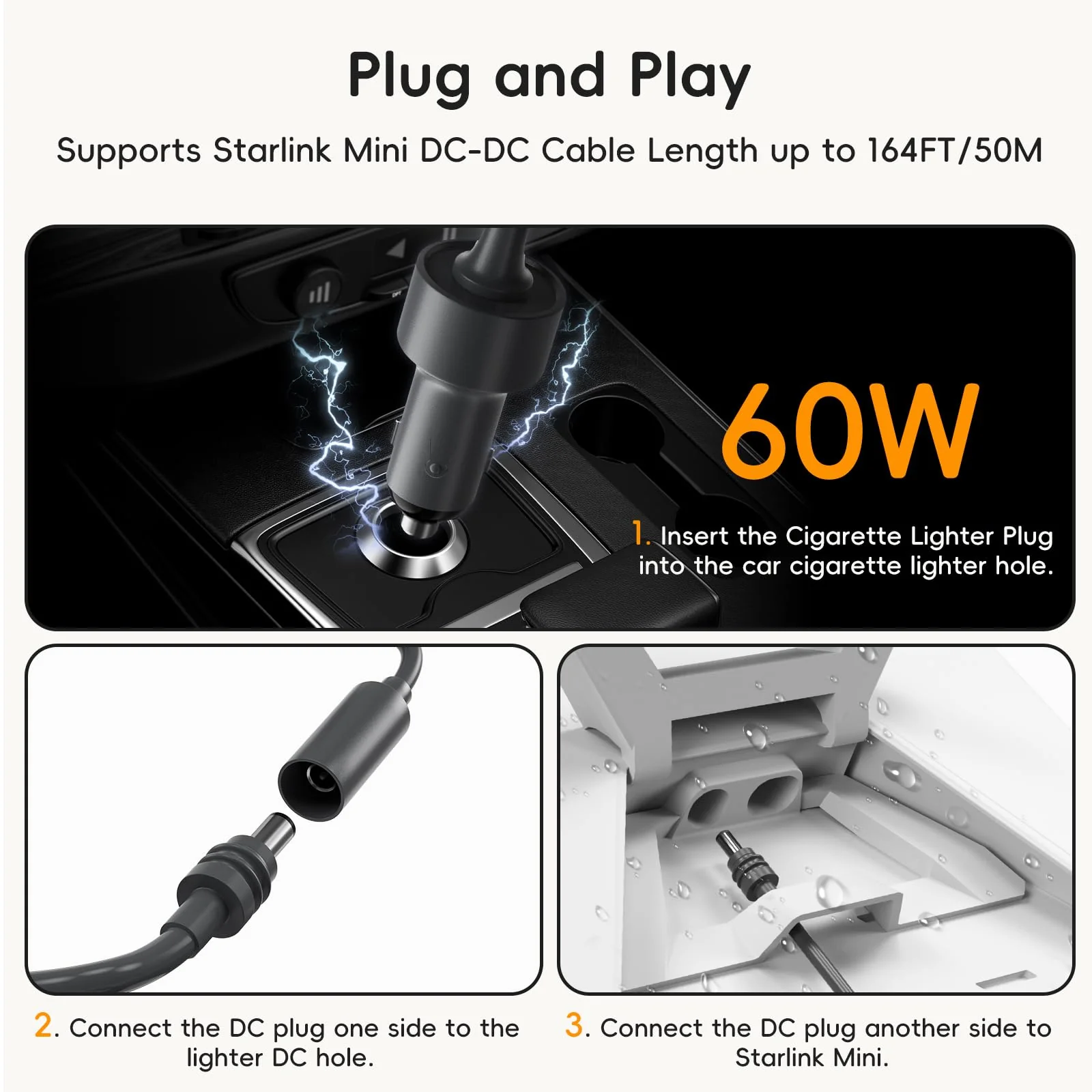 Starlink Mini Car Adapter with 16.4FT/5M DC Power Cable,12V to 24V DC Step Up Converter Boost Adapters, 60W Car Cigarette Lighter Adapter Supports 16 AWG 30M Starlink Cable for Trailer Cars/RVs/Ship - Image 6