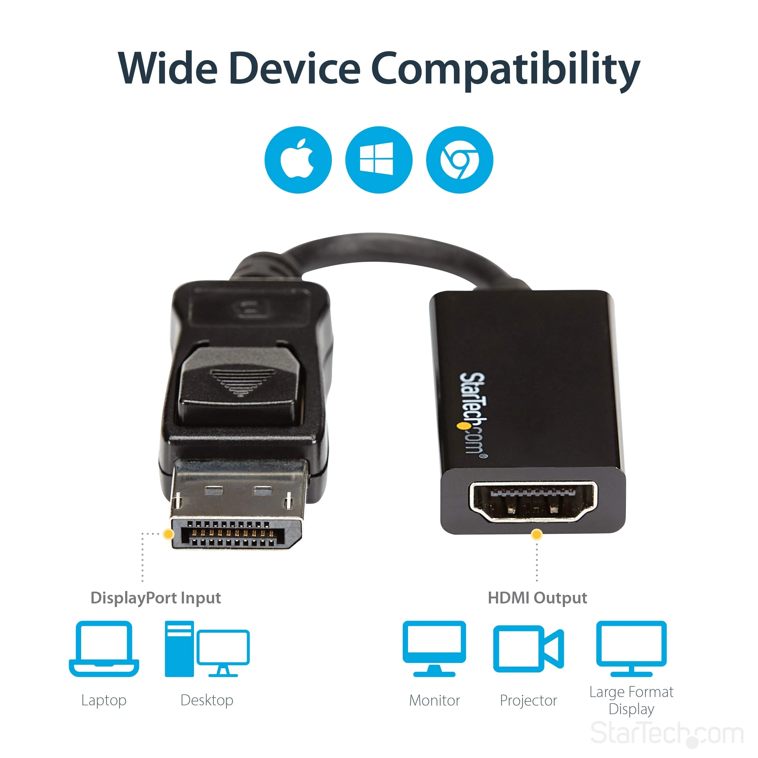 StarTech.com DisplayPort to HDMI Adapter - 4K 60Hz Active DP 1.4 to HDMI 2.0 Video Converter - DP to HDMI Monitor/TV/Display Cable Adapter Dongle - Latching DP Connector (DP2HD4K60S), Black - Image 5