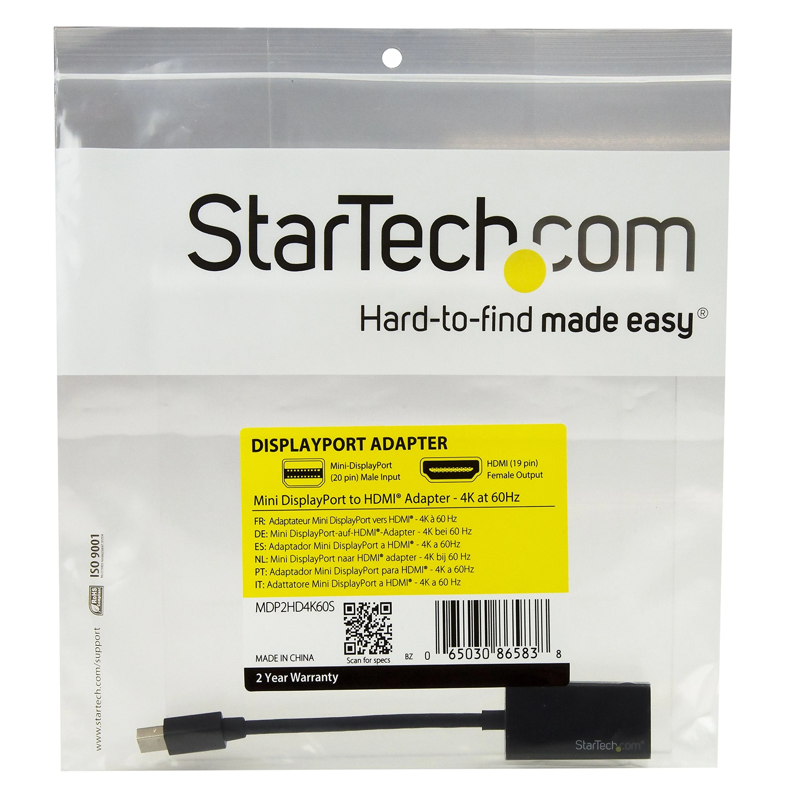 StarTech.com Mini DisplayPort to HDMI Adapter, 4K 60Hz, 1080p 240Hz, Thunderbolt to HDMI Adapter Cable Converter for mDP or Thunderbolt 1 & 2 MacBooks, MacBook Air, Mac Mini, Microsoft Surface Pro 1-6 Black - Image 5