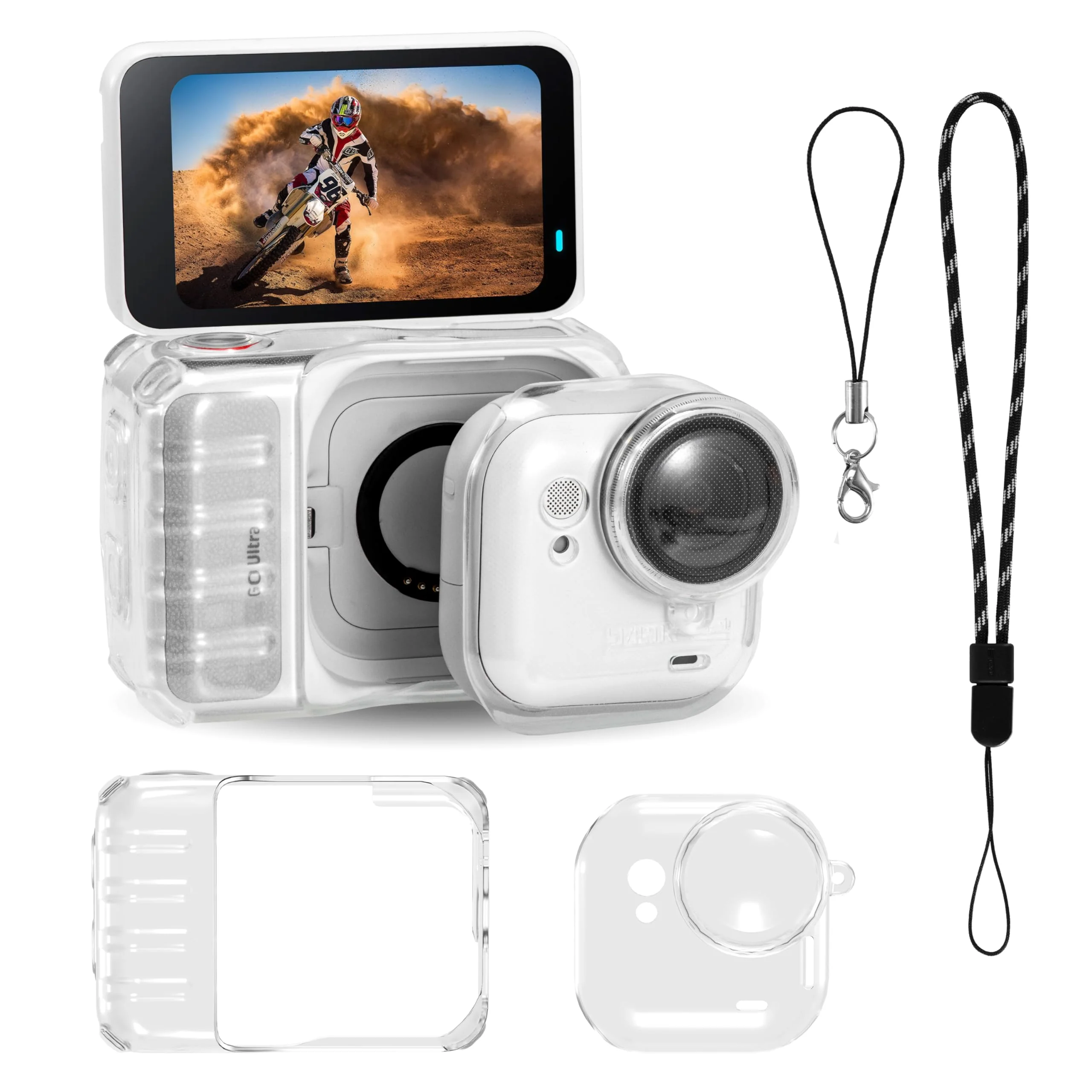 STARTRC VCR Protective Cover Case for Insta 360 Go Ultra Accessories Shockproof Anti-Scratch Washable Transparent Cover Anti-Slip Dustproof Protection for Go Ultra with Lens Cap & Lanyard
