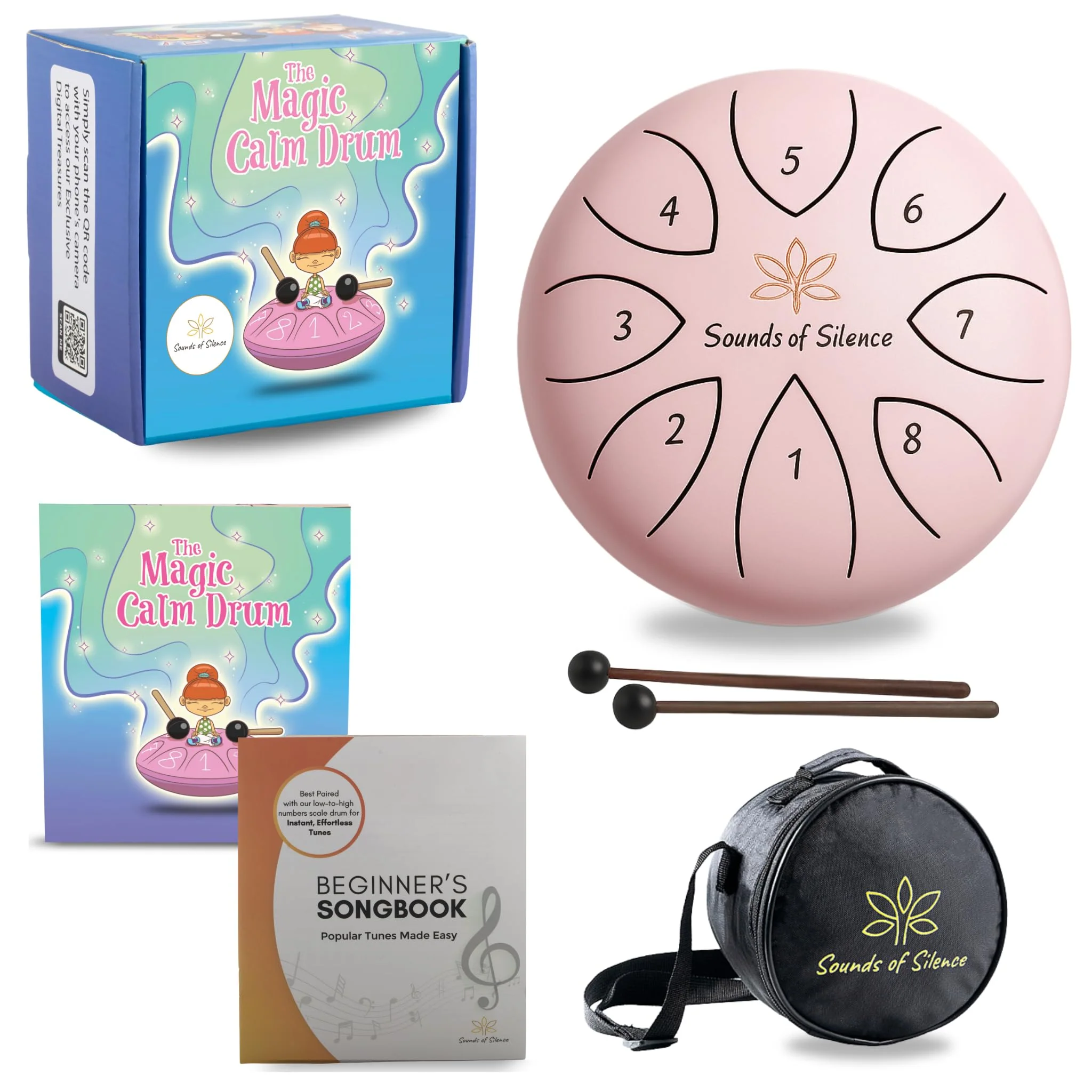 Steel Drum | Handpan 6 Inch 8 Notes with Storybook and Songbook | Magic Calm Drum | Kids Musical Instruments for Ages 3–8 | Anger Management Toys | Music Gifts (Pink) Pink