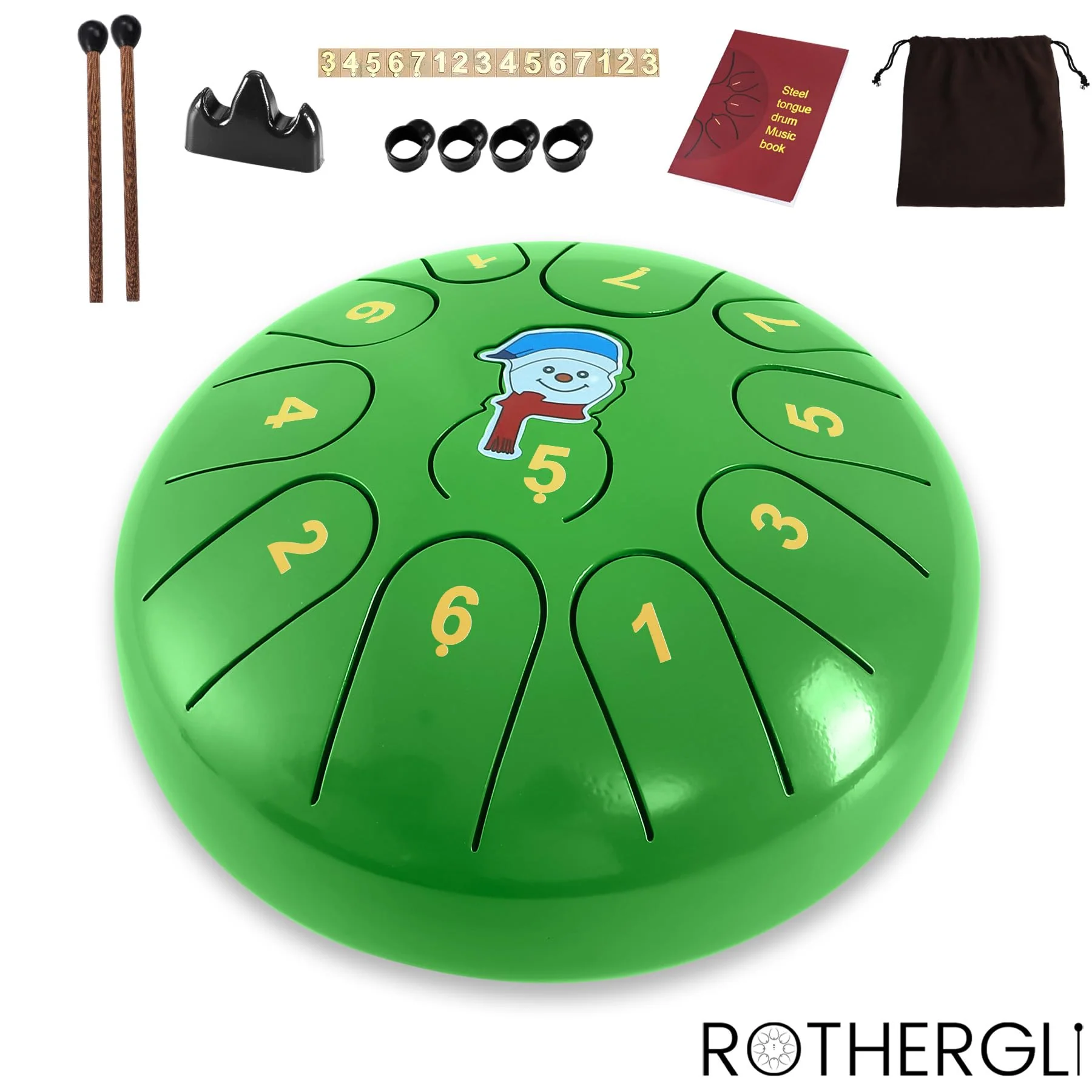 Steel Tongue Drum -11 Note 6 Inch Tongue Drum Instrument - Hand Pan Drums with Music Book, Steel Handpan Drum Mallets and Carry Bag, C Major for Meditation or Yoga,Gift for Kid or Adults(Green) Green - Image 2