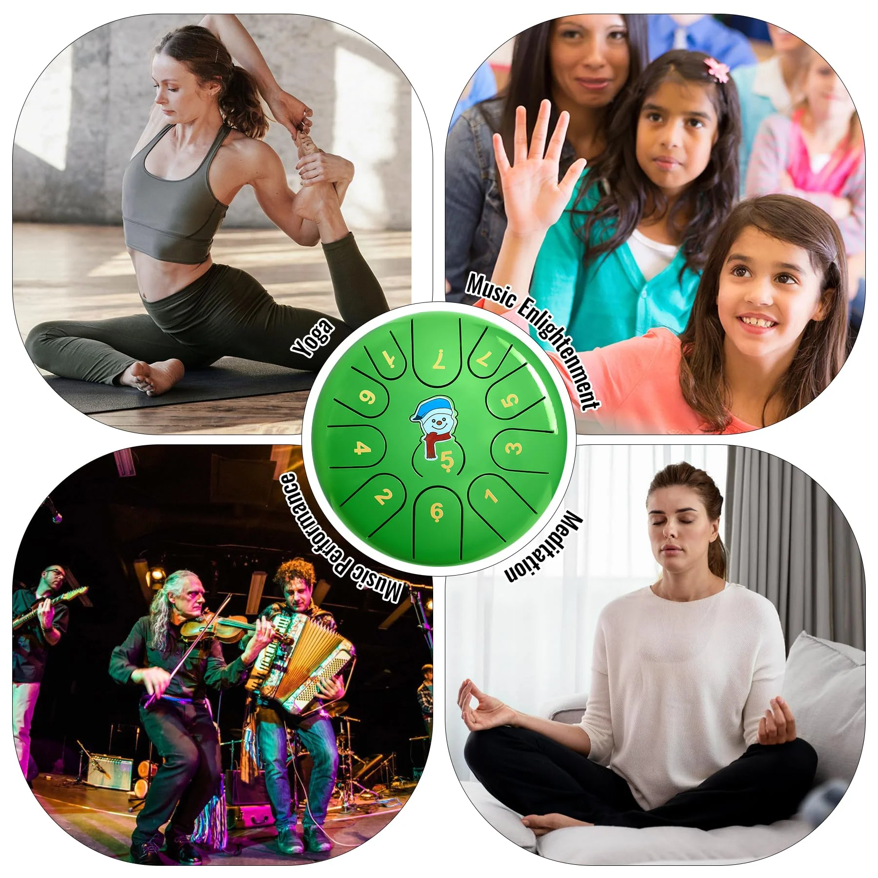 Steel Tongue Drum -11 Note 6 Inch Tongue Drum Instrument - Hand Pan Drums with Music Book, Steel Handpan Drum Mallets and Carry Bag, C Major for Meditation or Yoga,Gift for Kid or Adults(Green) Green - Image 6