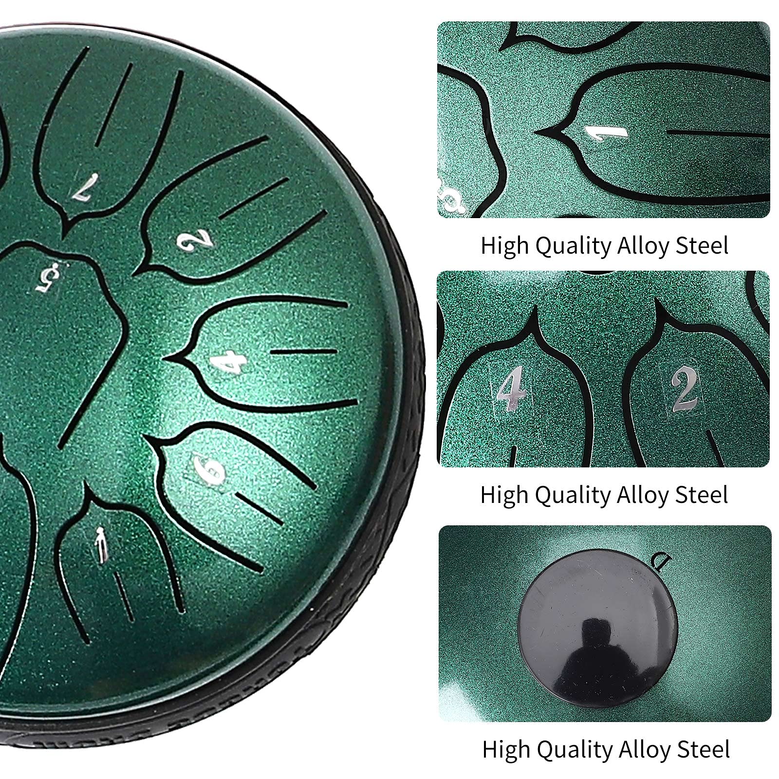 Steel Tongue Drum 11 Notes 6 inch Handpan Drum Percussion Instruments with Mallets Bag for Meditation Musical Education Concert Party Gifts - Green 6 inch 11 Notes Green - Image 2