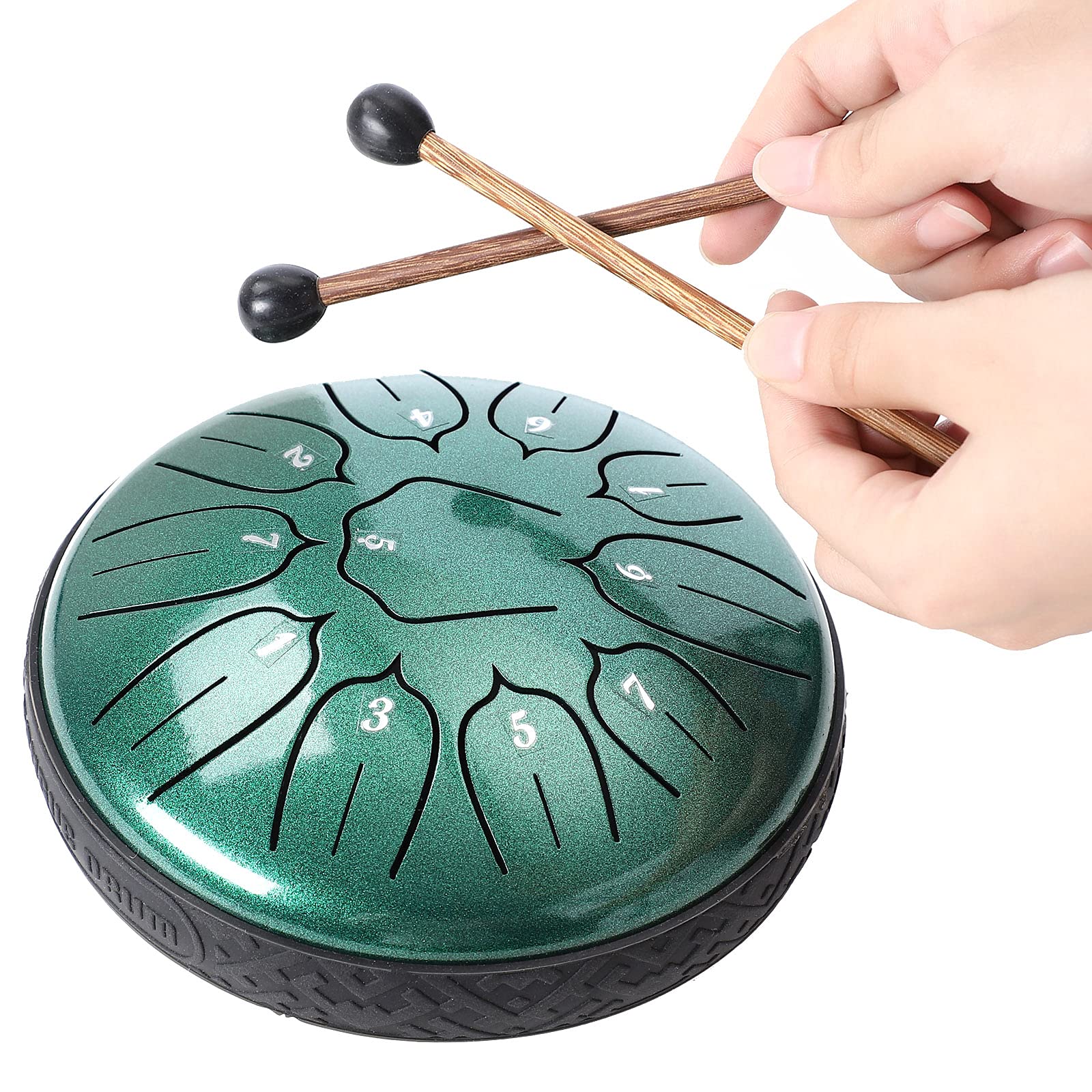 Steel Tongue Drum 11 Notes 6 inch Handpan Drum Percussion Instruments with Mallets Bag for Meditation Musical Education Concert Party Gifts - Green 6 inch 11 Notes Green - Image 3