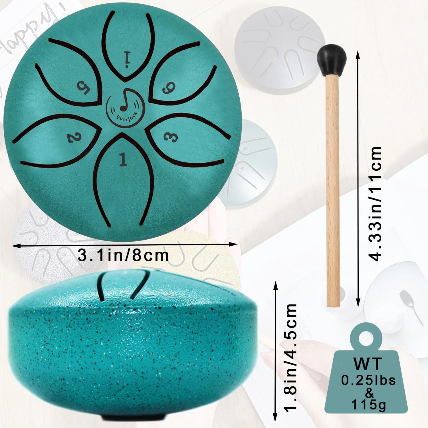 Steel Tongue Drum 3 Inch 6 Notes C-Key Handpan Drum Percussion Instrument Ethereal Drum with Cloth Bag,Music Book and Mallets, Music Gift for Kids(3inch, Lack Green) - Image 3