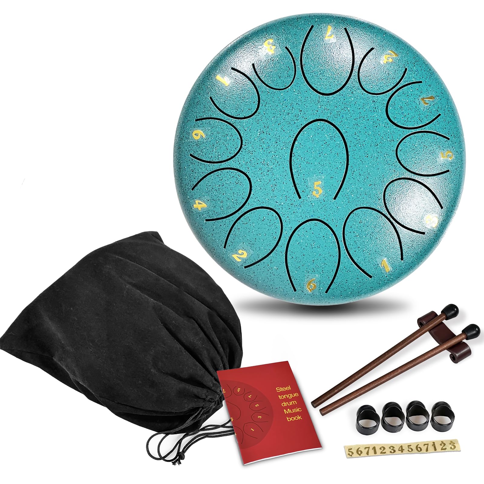 Steel Tongue Drum Musical Percussion Instrument, Rain Drum for Outside - Musician Gift for Family and Friends (malachite, 13 Notes 6.8 Inches) malachite