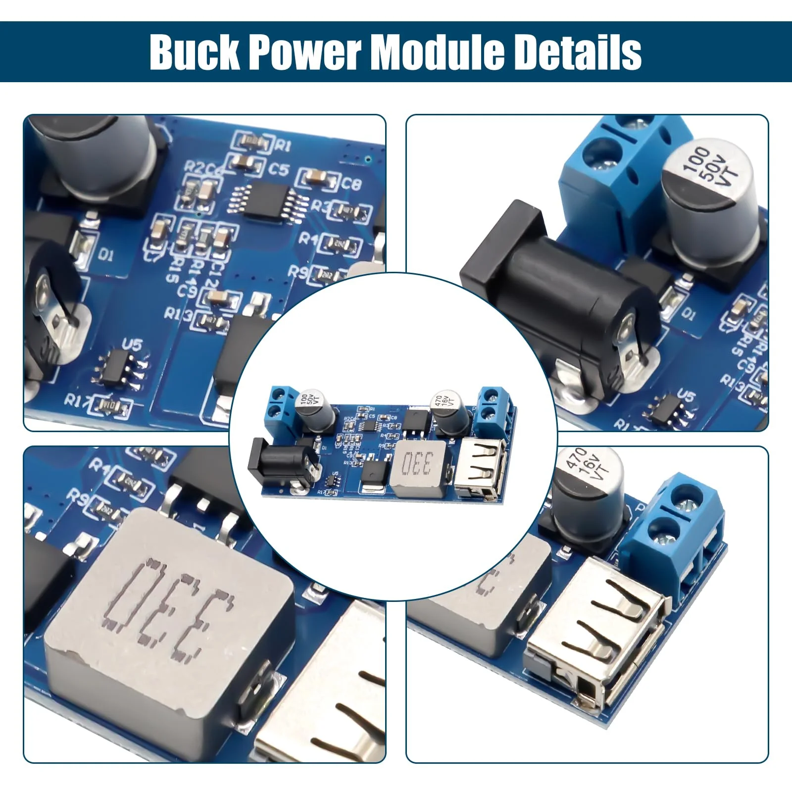 Step Down Converter Binghe Pack of 2 DC-DC 24V/12V to 5V 5A Step Down Power Supply Buck Converter with USB Port Step-Down Converter Module with Fast Charge Recognition Chip Compatible with Arduino - Image 4