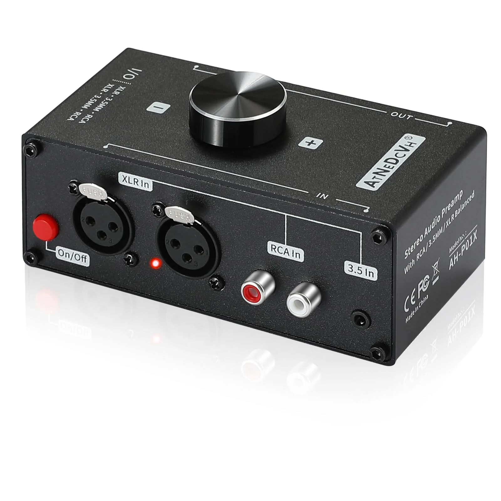 Stereo Audio Preamplifier - XLR Balanced RCA 3.5mm Input to XLR Balanced RCA 3.5mm Output Converter Adapter amp - Headphone Amplifier, Gain 20dB Phono Turntable Phonograph Preamp (Black) Black