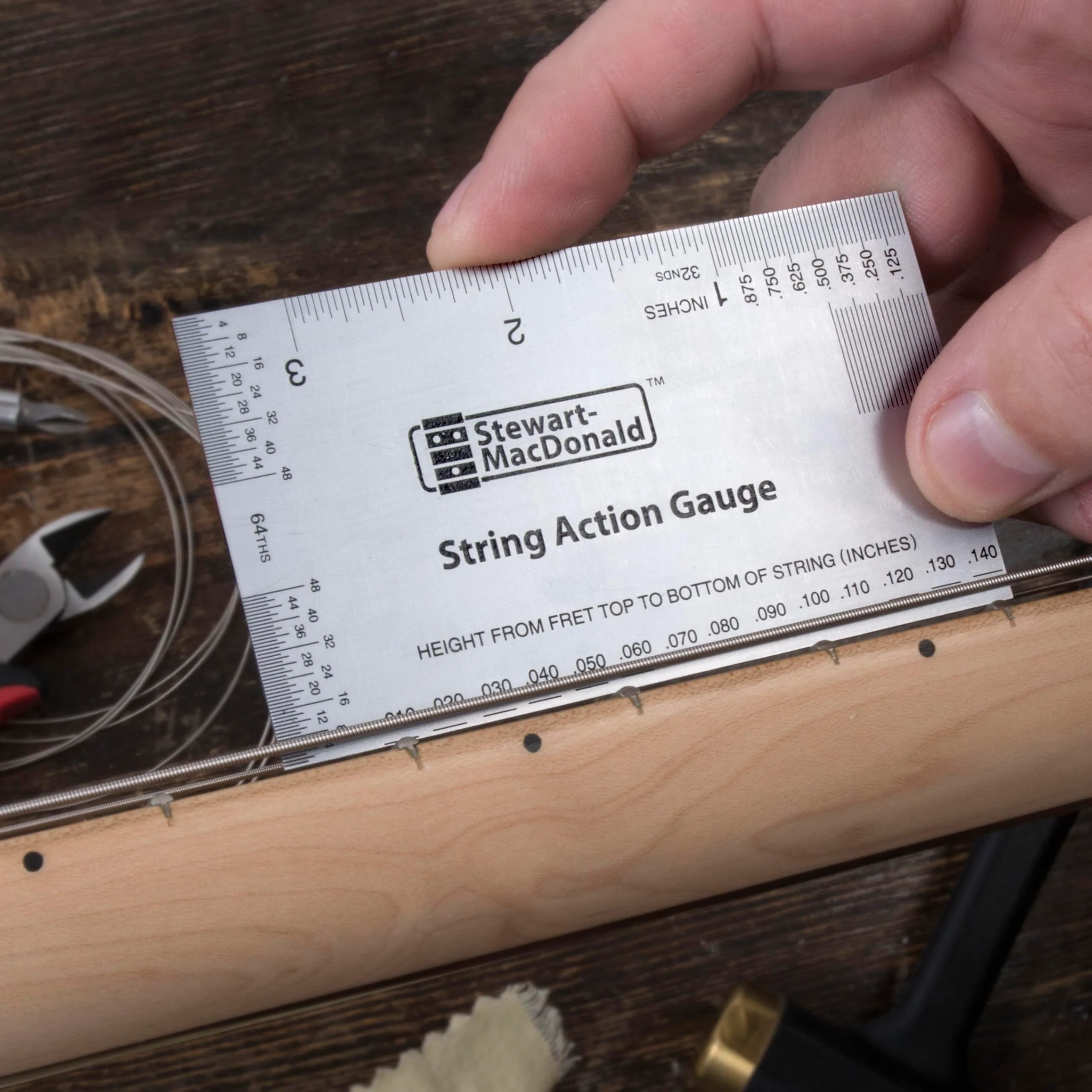 StewMac String Action Gauge And Ruler, Inches, Stainless Steel - Designed by StewMac, The Original measuring tool for acoustic and electric guitar, and bass setup - Image 2