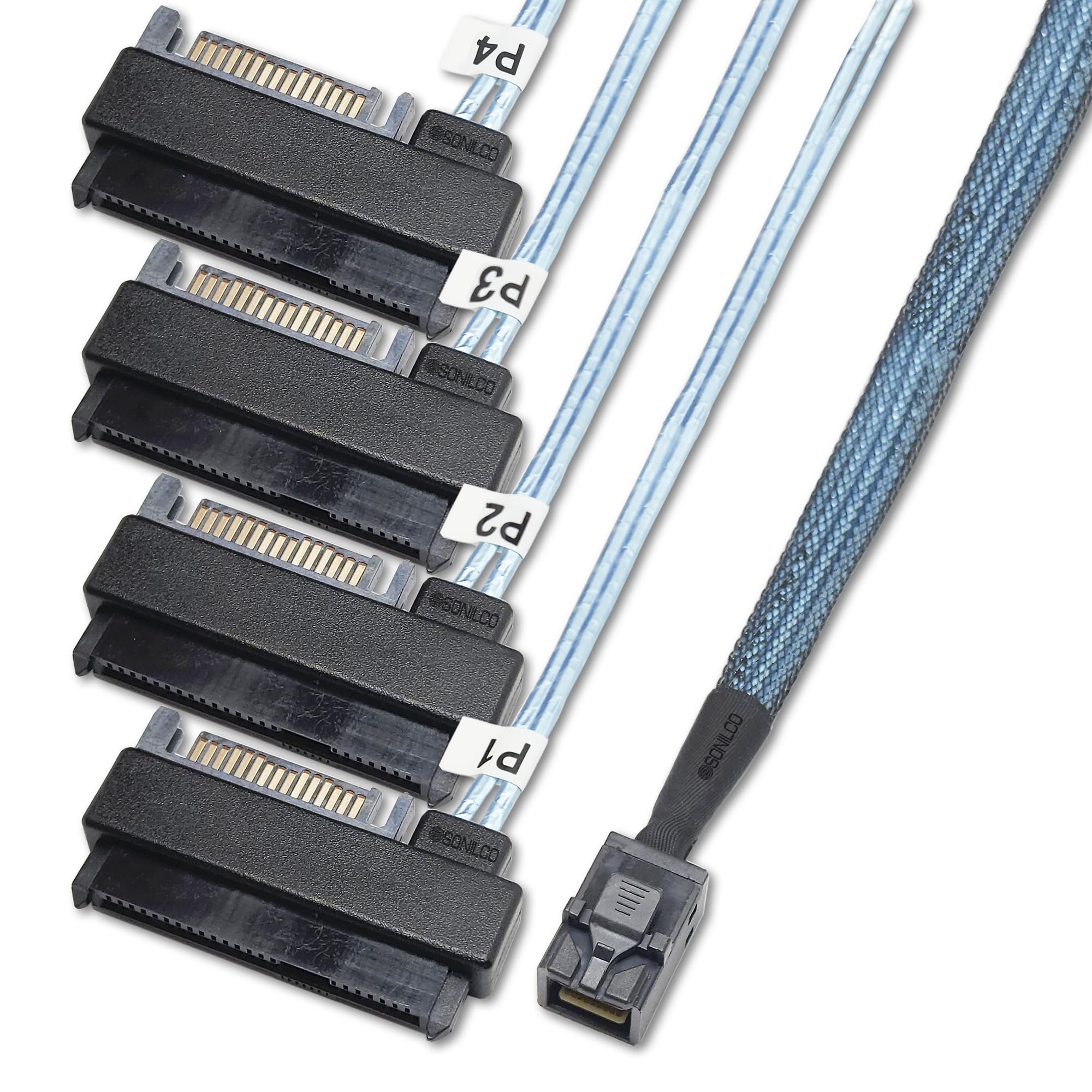 Storage Configurations Cable Mini SAS HDD SFF-8643 to 4 SFF-8482 with 15-pin Power Port Cord (2 Cables, 0.5 Meter / 1.6 Feet) 2 Cables