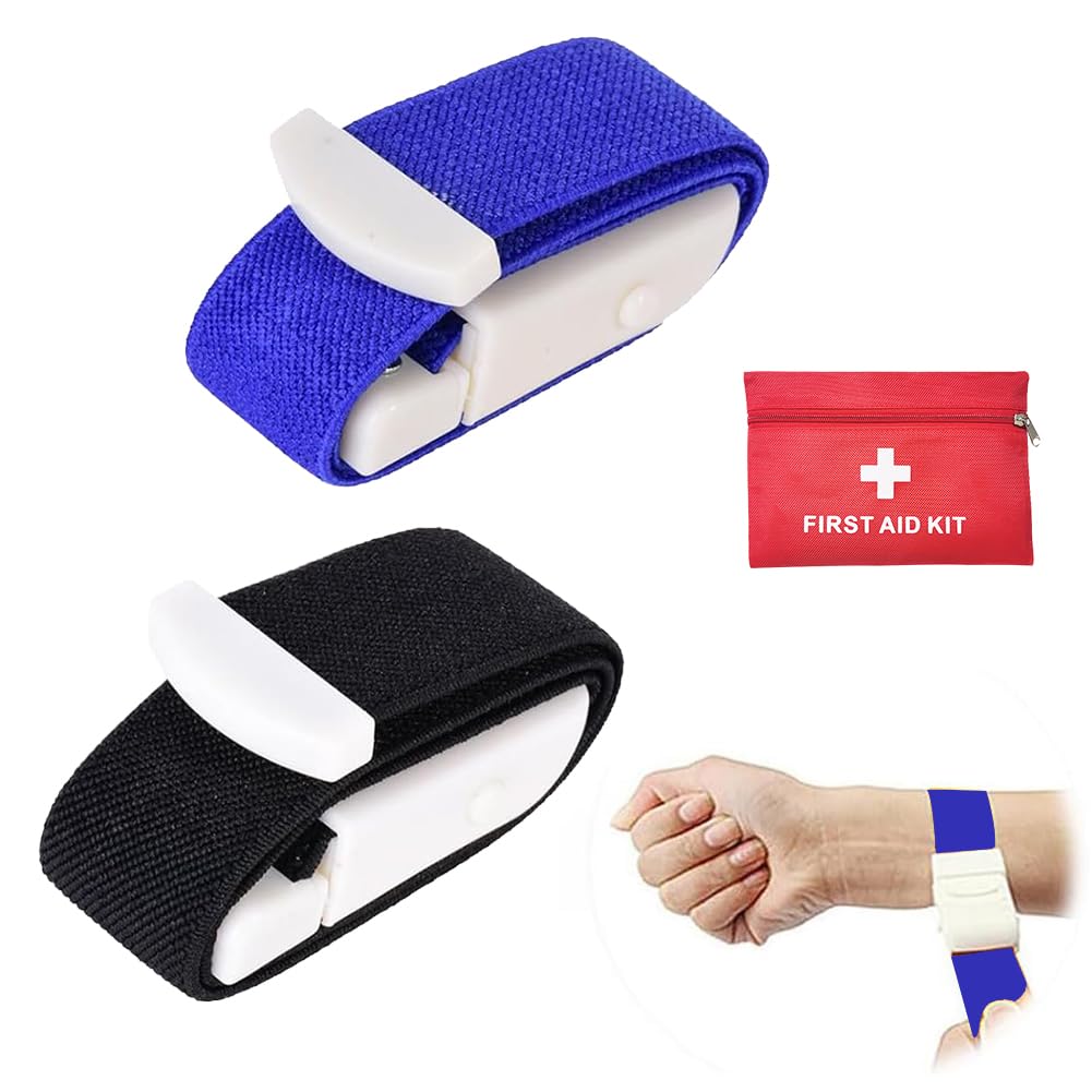 Storage Hose, Vein Congestion, 2 Pieces Blood Collection Tourniquet, Fast Tourniquet with Buckle for Doctors, Medical Nurse Tourniquet, for Medical Emergency Nurse First Aid (Black + Blue) Black+blue