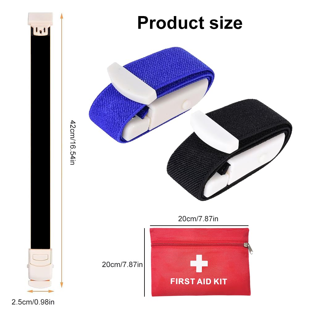 Storage Hose, Vein Congestion, 2 Pieces Blood Collection Tourniquet, Fast Tourniquet with Buckle for Doctors, Medical Nurse Tourniquet, for Medical Emergency Nurse First Aid (Black + Blue) Black+blue - Image 2