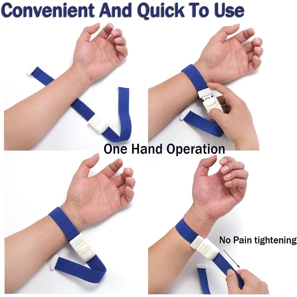Storage Hose, Vein Congestion, 2 Pieces Blood Collection Tourniquet, Fast Tourniquet with Buckle for Doctors, Medical Nurse Tourniquet, for Medical Emergency Nurse First Aid (Black + Blue) Black+blue - Image 4