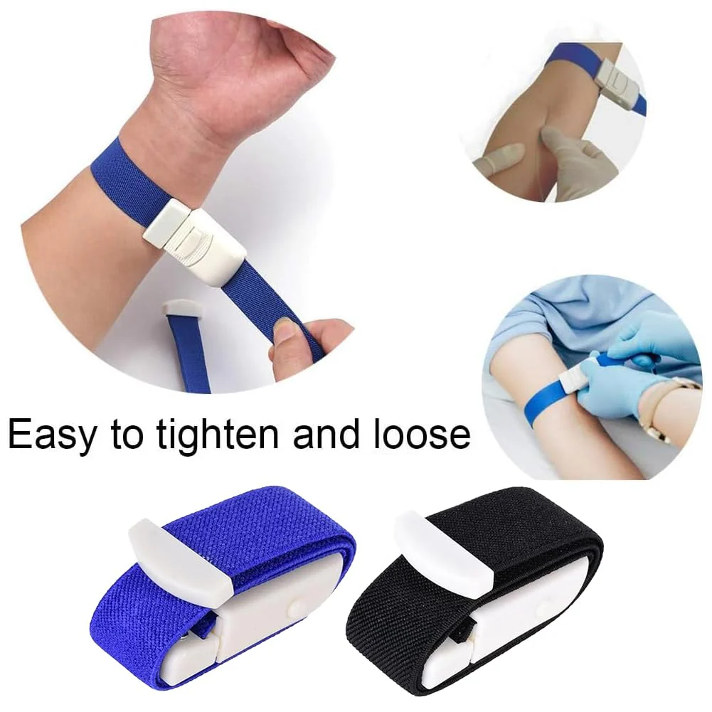 Storage Hose, Vein Congestion, 2 Pieces Blood Collection Tourniquet, Fast Tourniquet with Buckle for Doctors, Medical Nurse Tourniquet, for Medical Emergency Nurse First Aid (Black + Blue) Black+blue - Image 5