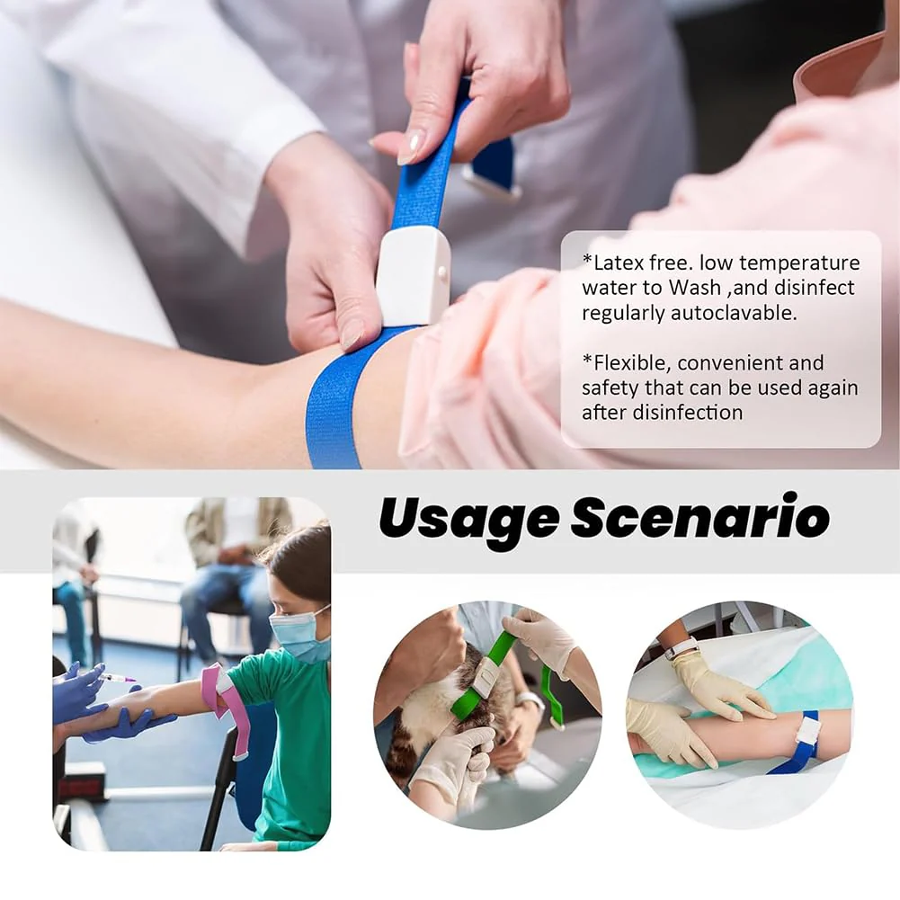 Storage Hose, Vein Congestion, 2 Pieces Blood Collection Tourniquet, Fast Tourniquet with Buckle for Doctors, Medical Nurse Tourniquet, for Medical Emergency Nurse First Aid (Black + Blue) Black+blue - Image 7